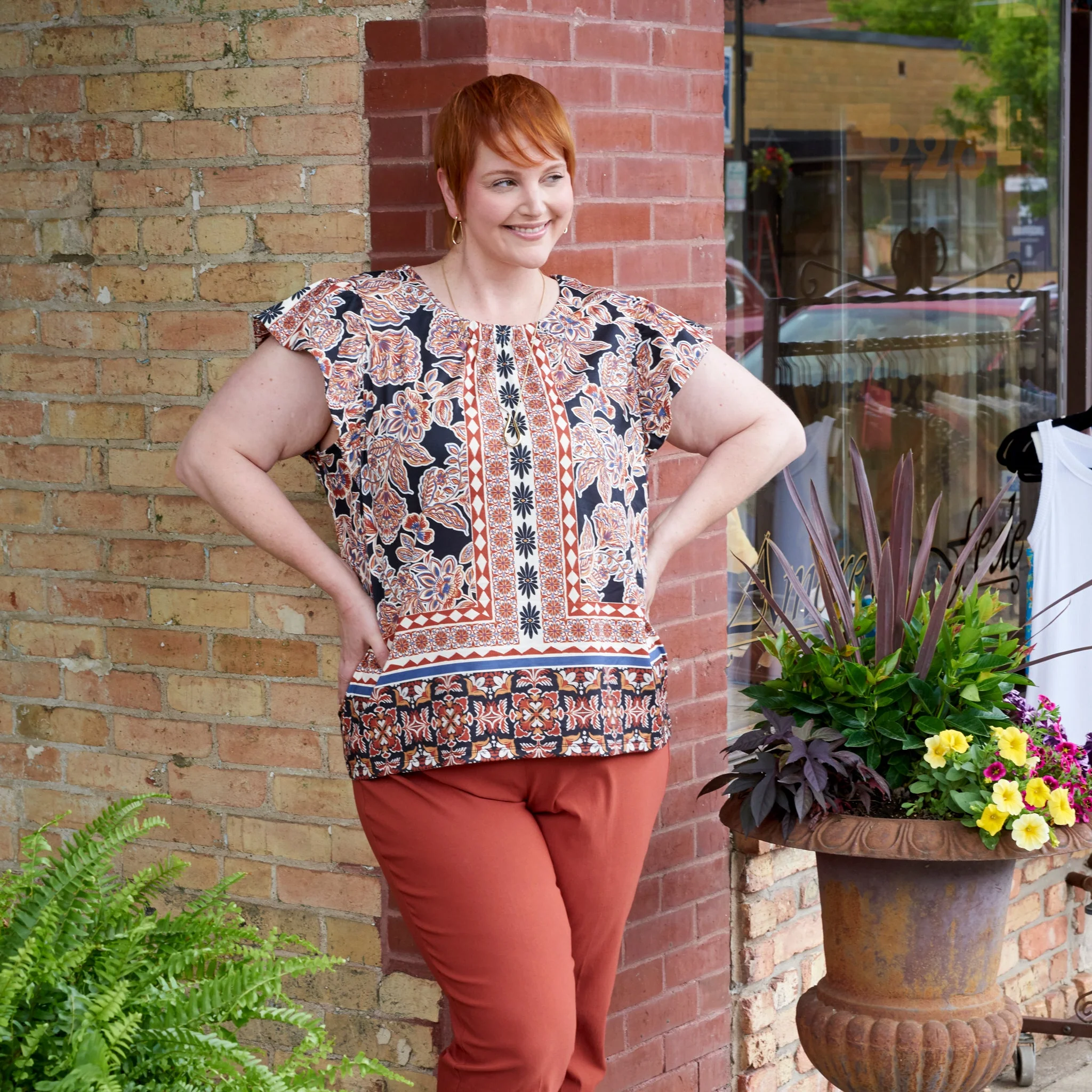 Christopher & Banks Printed Flutter Sleeve Top - Image 2