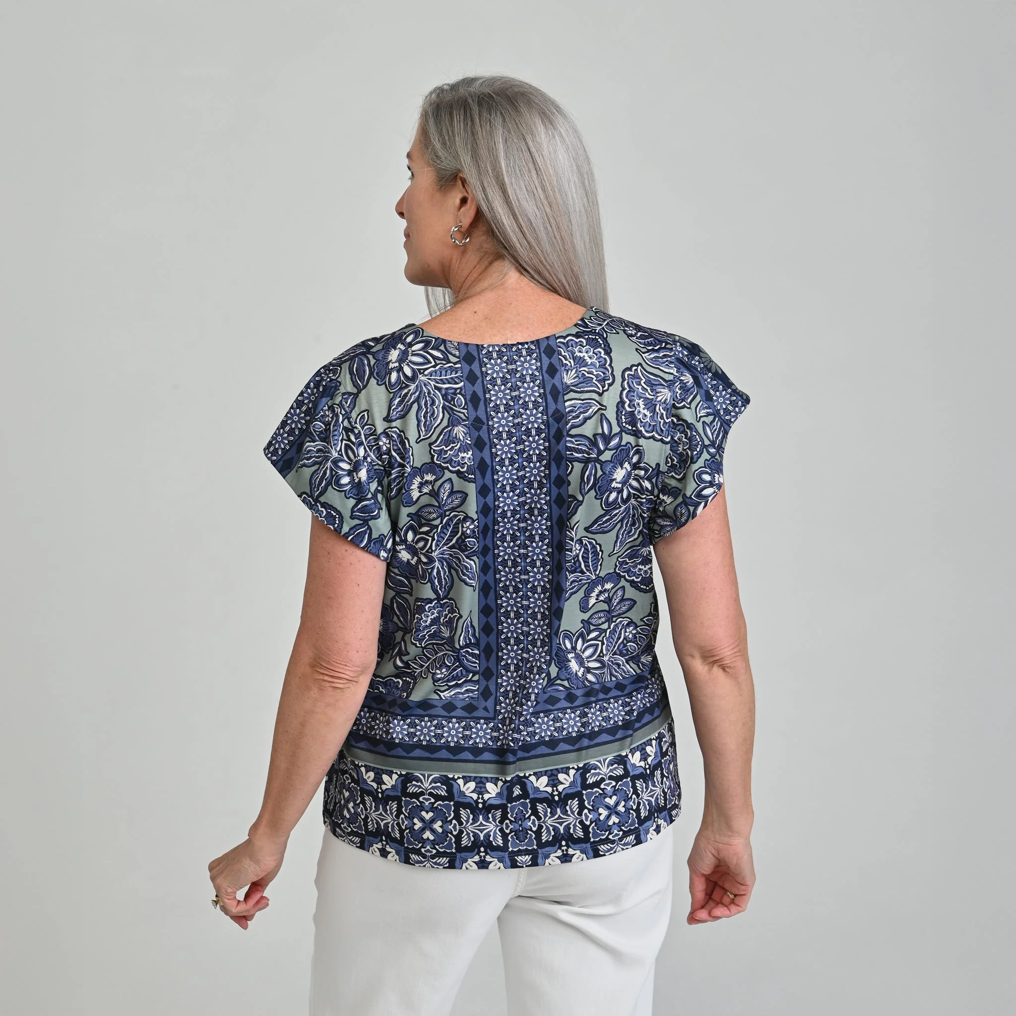 Christopher & Banks Printed Flutter Sleeve Top - Image 4