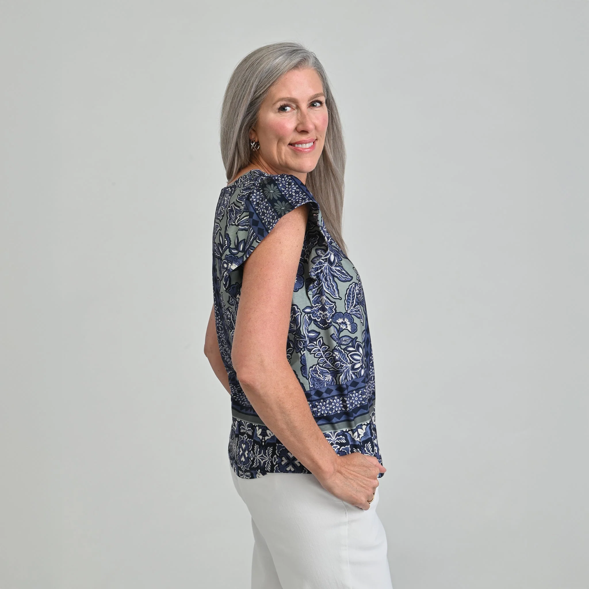 Christopher & Banks Printed Flutter Sleeve Top - Image 5