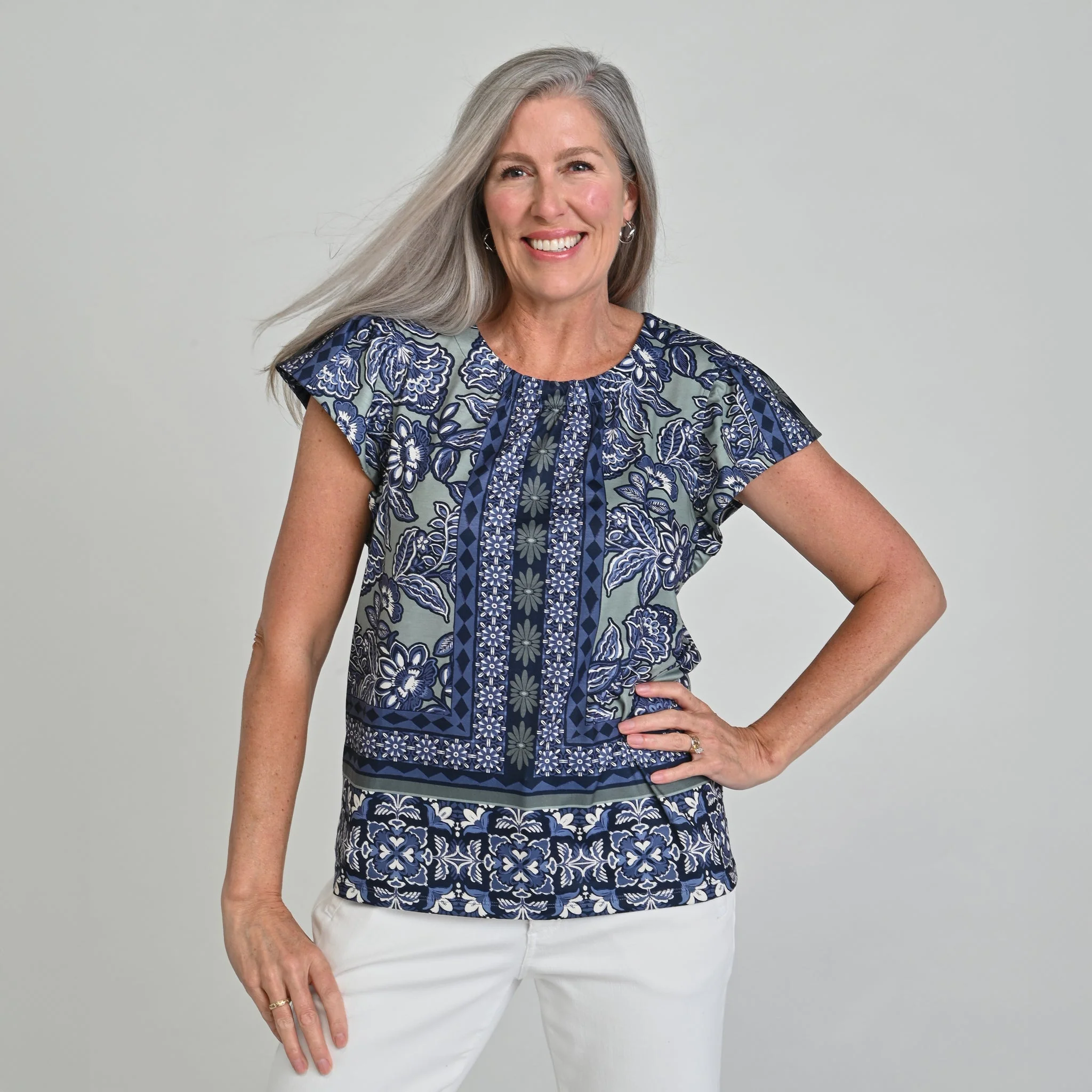 Christopher & Banks Printed Flutter Sleeve Top - Image 6