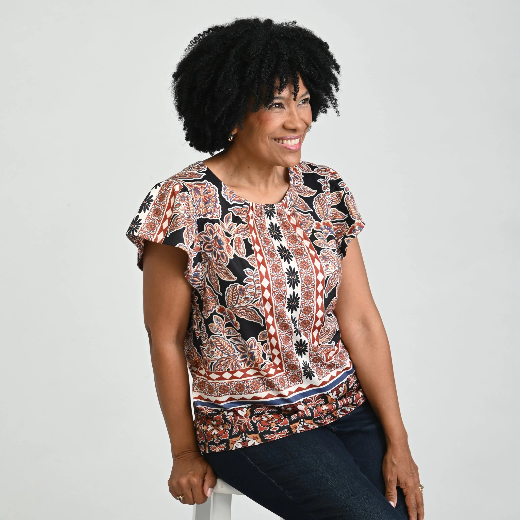 Christopher & Banks Printed Flutter Sleeve Top - Image 7