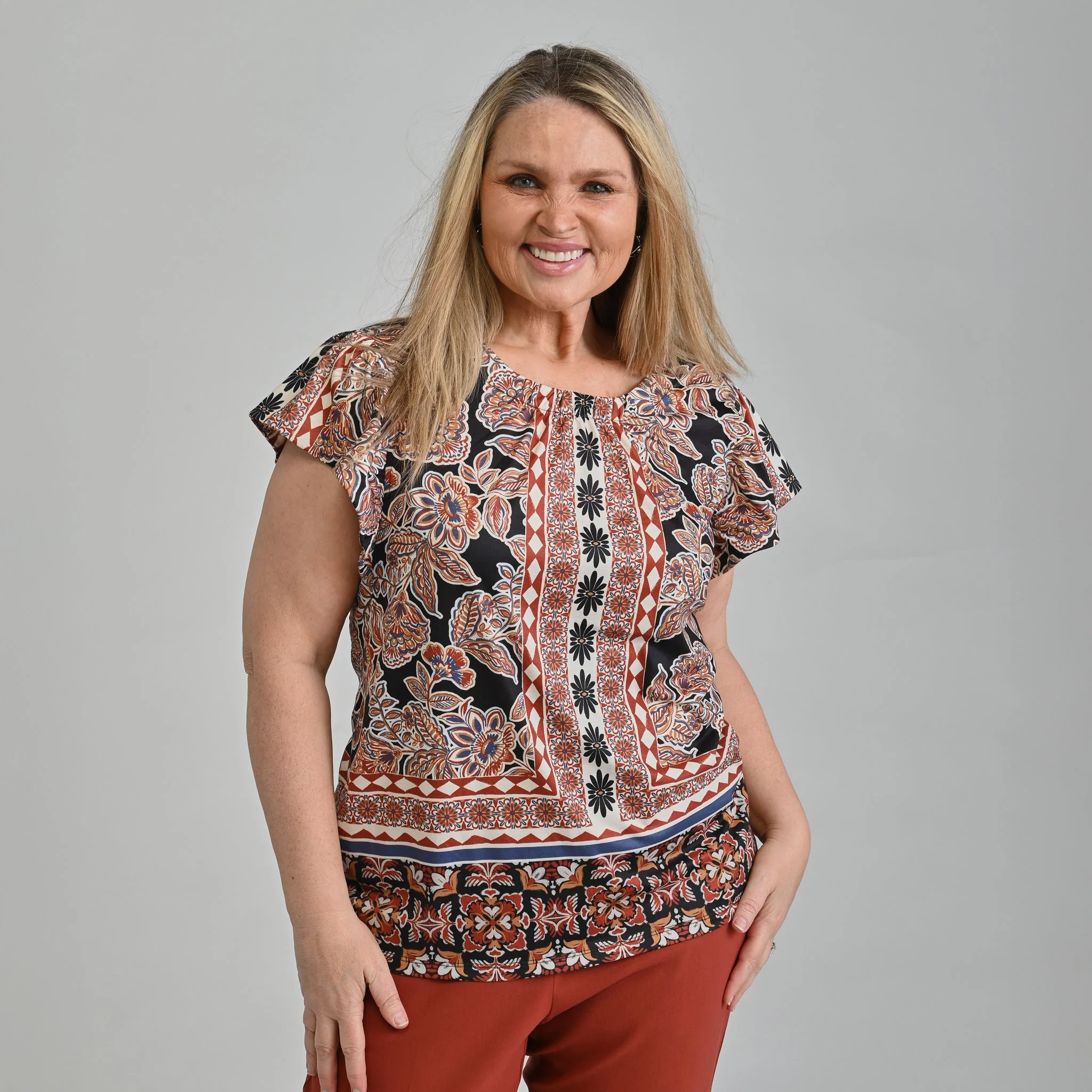 Christopher & Banks Printed Flutter Sleeve Top - Image 8