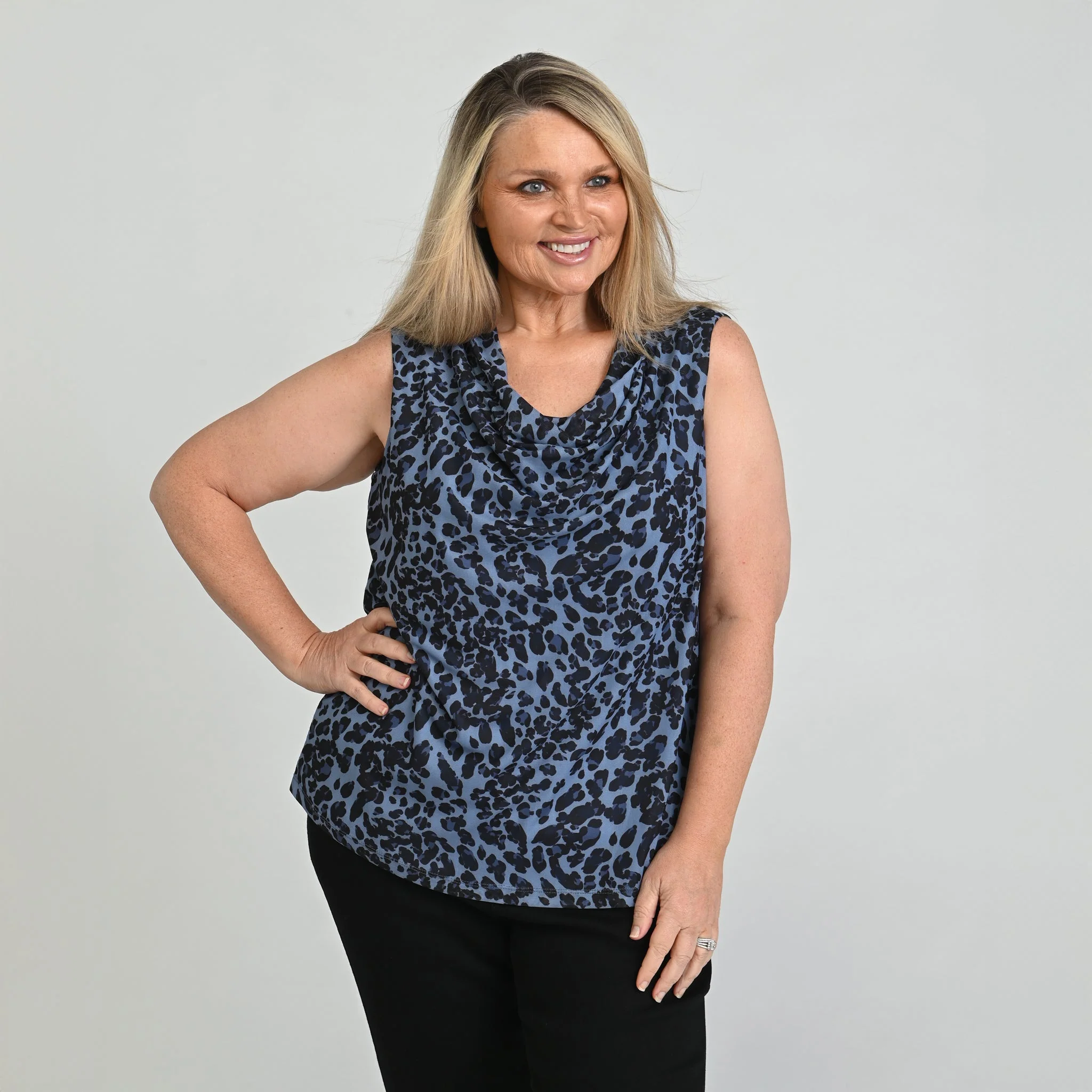 Christopher & Banks Printed Mesh Cowl Neck Shell - Image 12