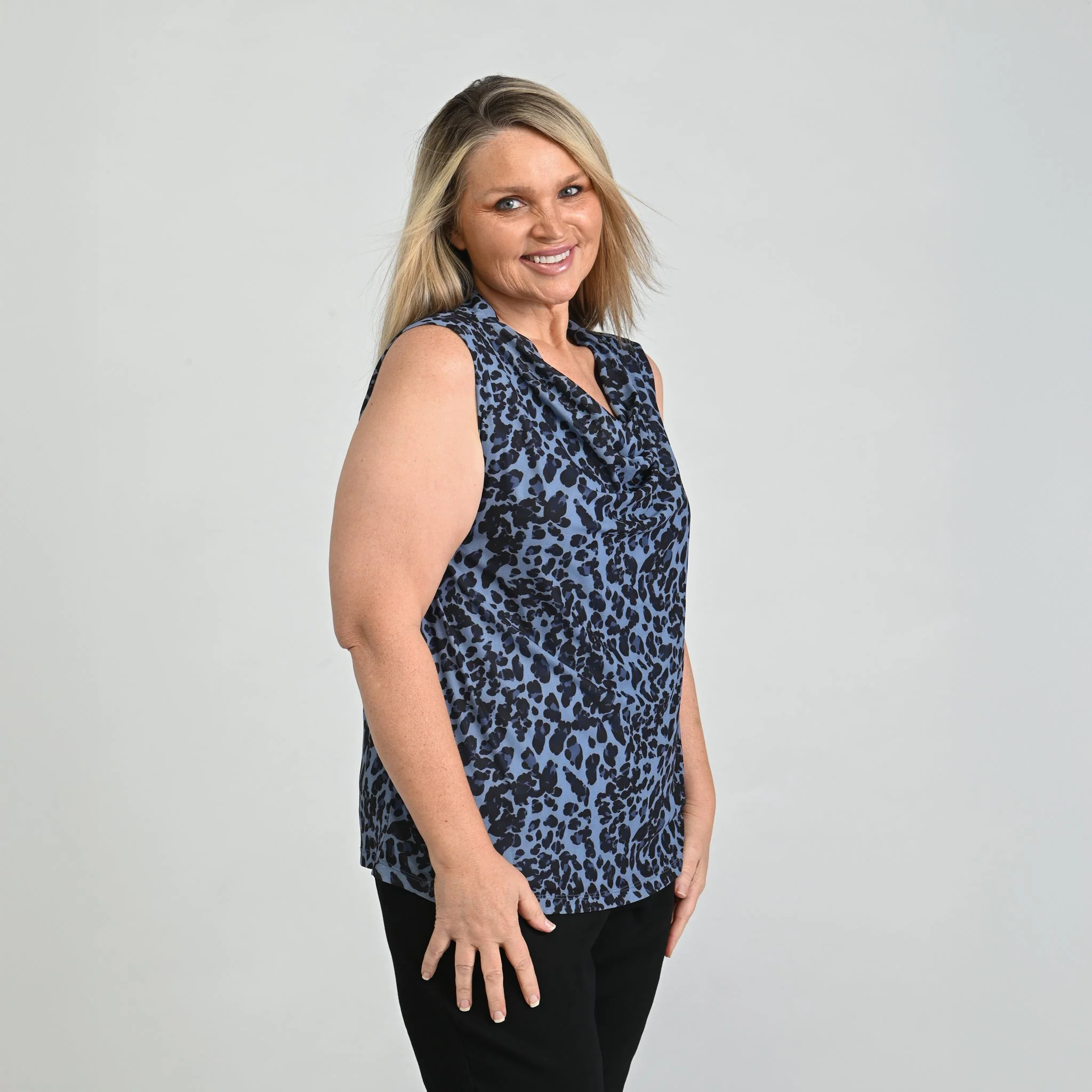 Christopher & Banks Printed Mesh Cowl Neck Shell - Image 14
