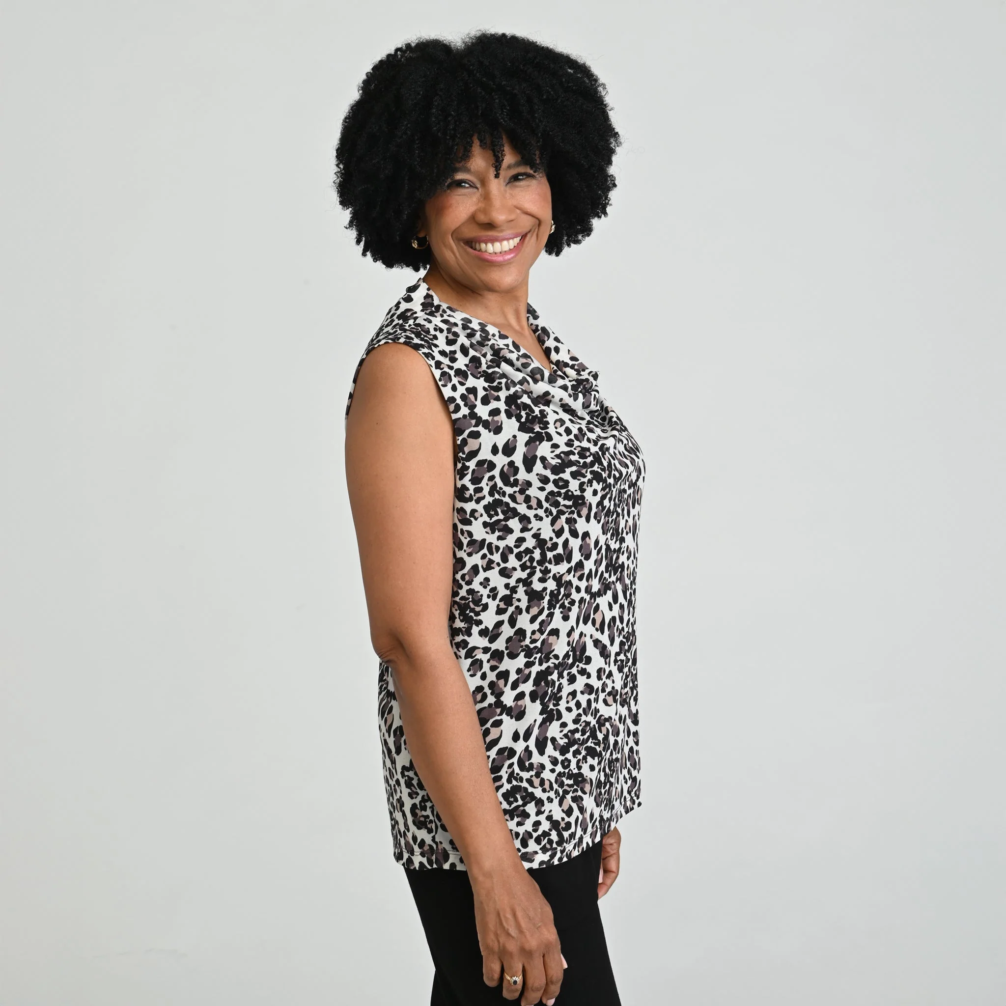 Christopher & Banks Printed Mesh Cowl Neck Shell - Image 5