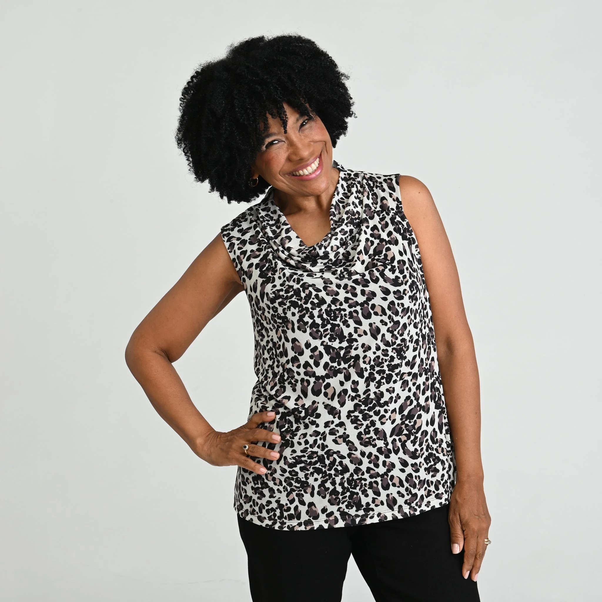 Christopher & Banks Printed Mesh Cowl Neck Shell - Image 6