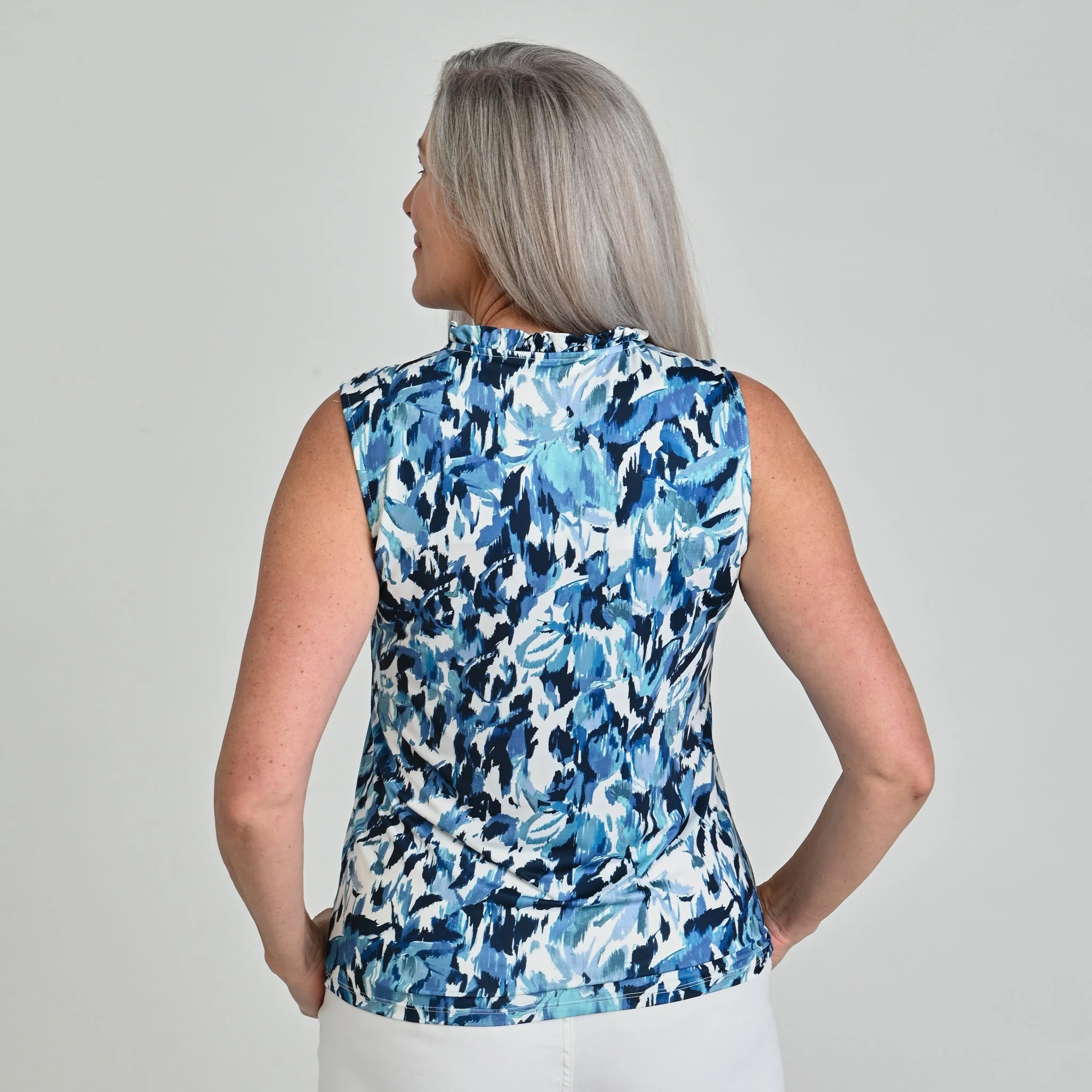 Christopher & Banks Printed Ruffle Neck Sleeveless Top - Image 2