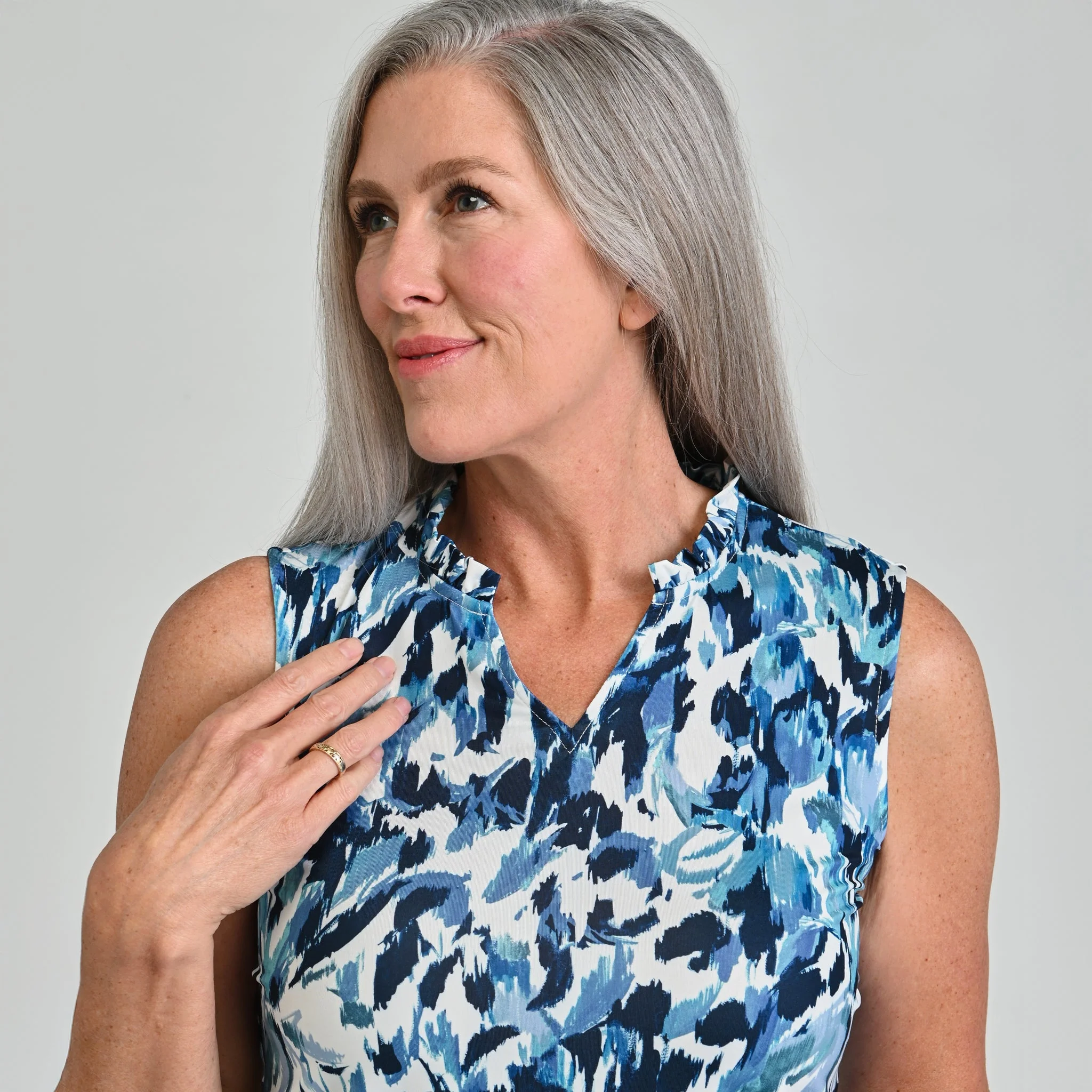 Christopher & Banks Printed Ruffle Neck Sleeveless Top - Image 4