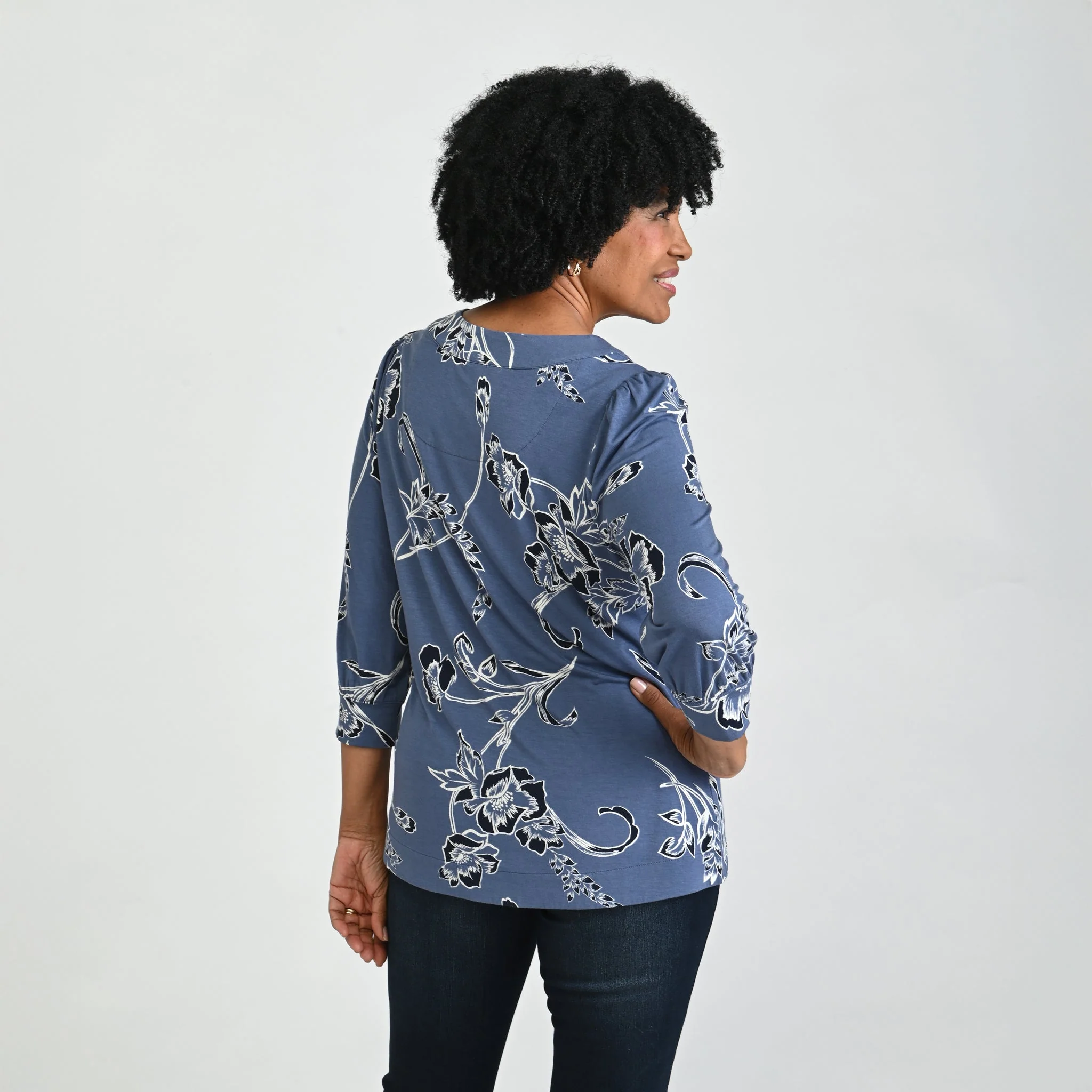 Christopher & Banks Printed Scoop Neck 3/4 Sleeve Top - Image 3