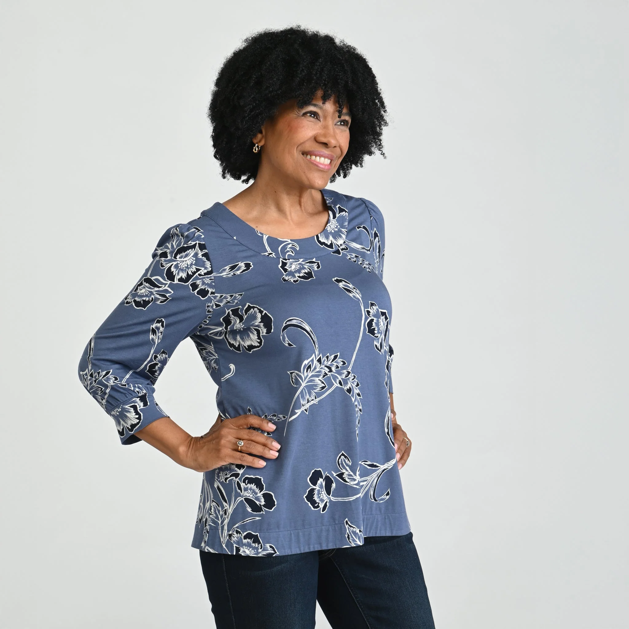 Christopher & Banks Printed Scoop Neck 3/4 Sleeve Top - Image 4