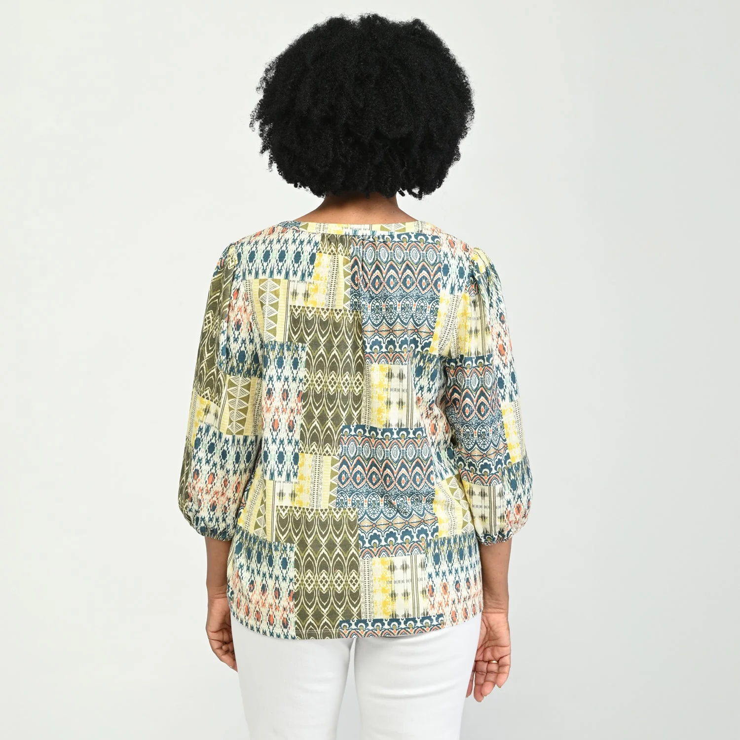 Christopher & Banks Printed Tie Neck 3/4 Sleeve Top - Image 3