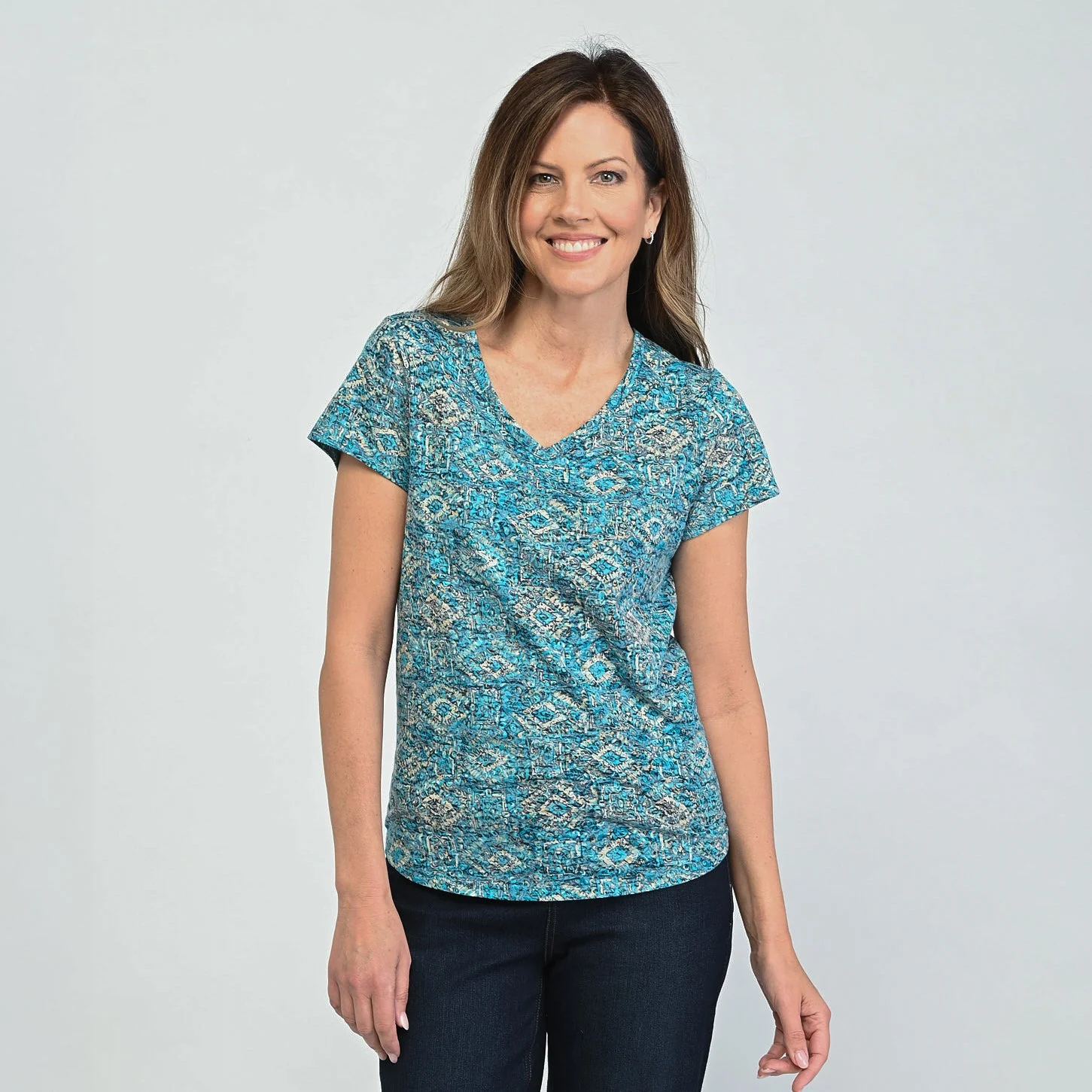 Christopher & Banks Printed V Neck Short Sleeve Burnout Tee - Image 3