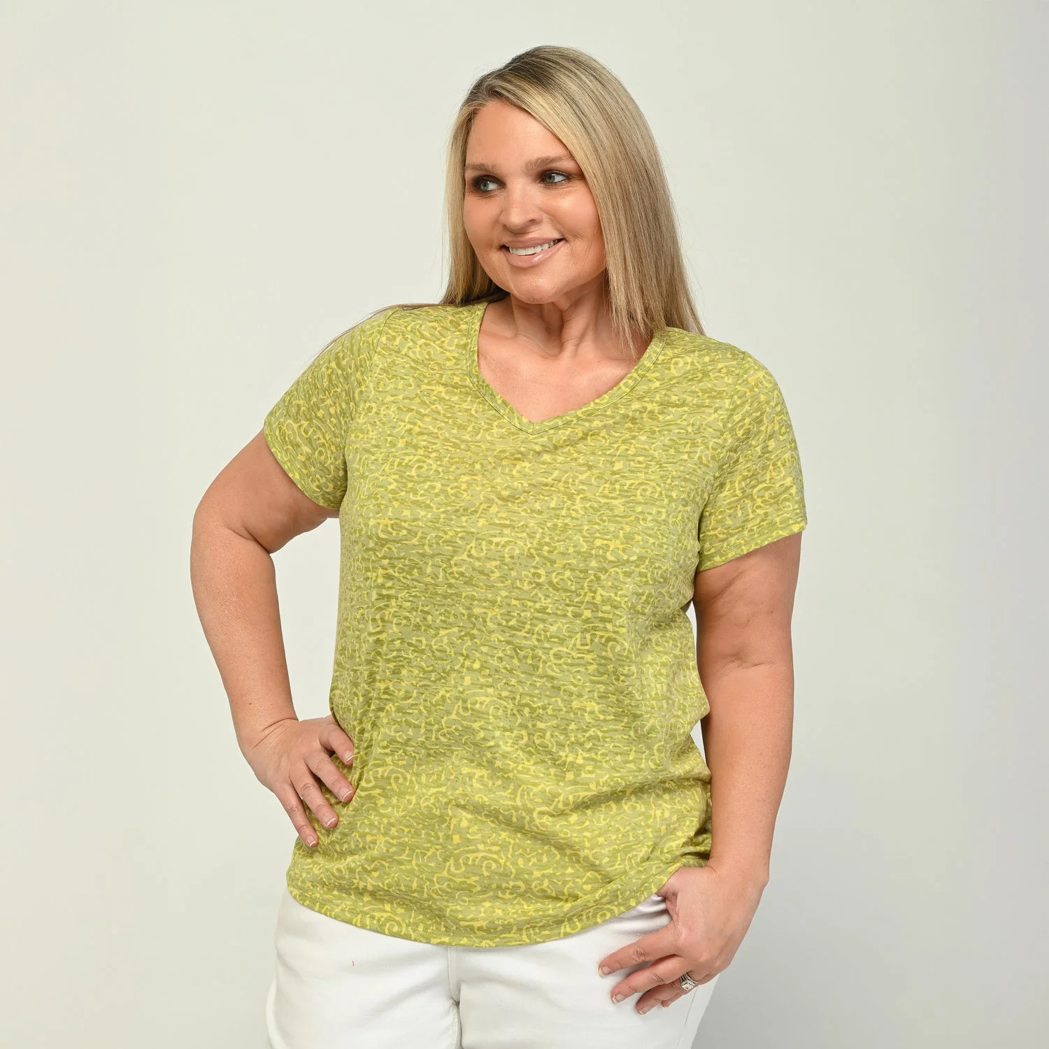 Christopher & Banks Printed V Neck Short Sleeve Burnout Tee - Image 6