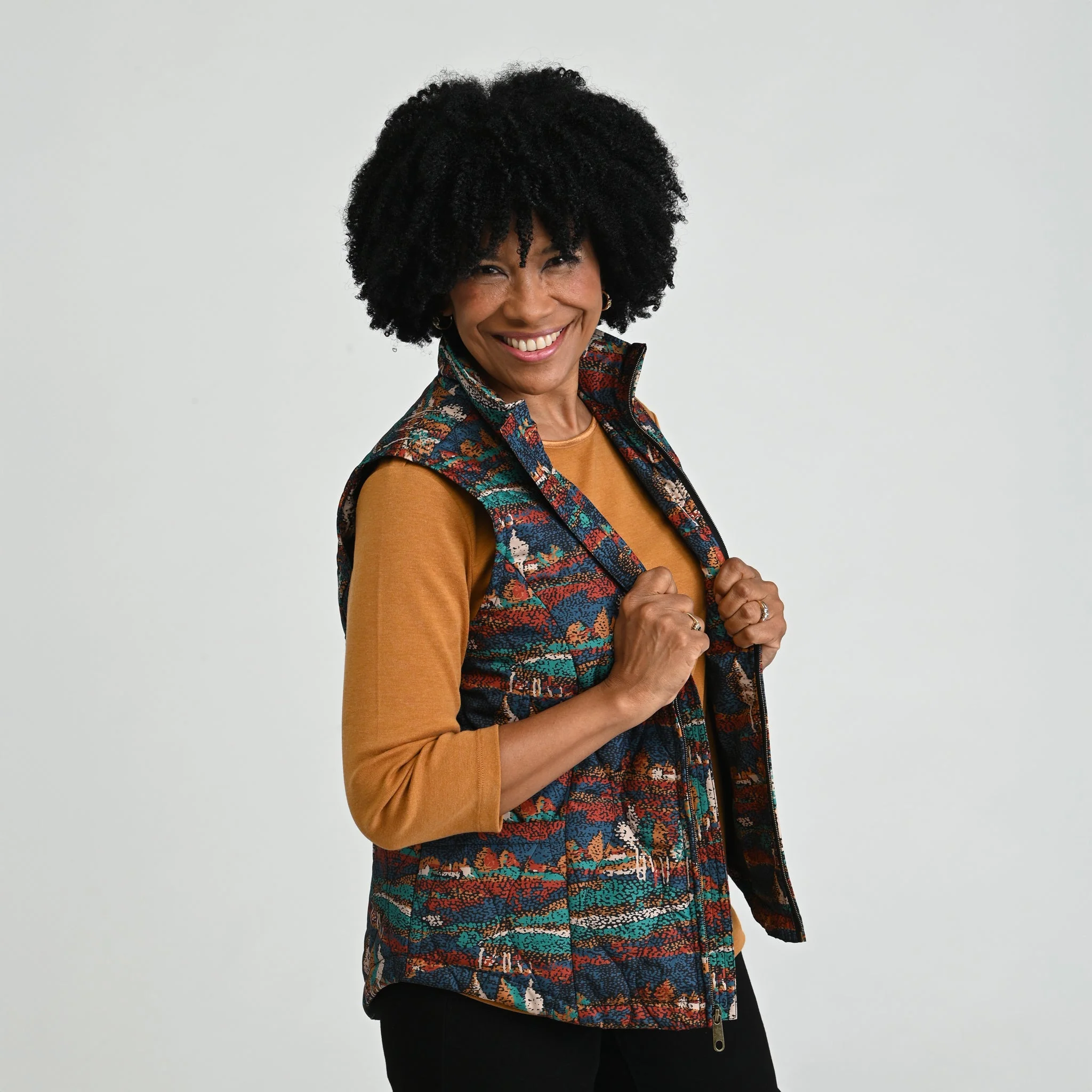 Christopher & Banks Quilted Scenic Zip Front Printed Vest - Image 2