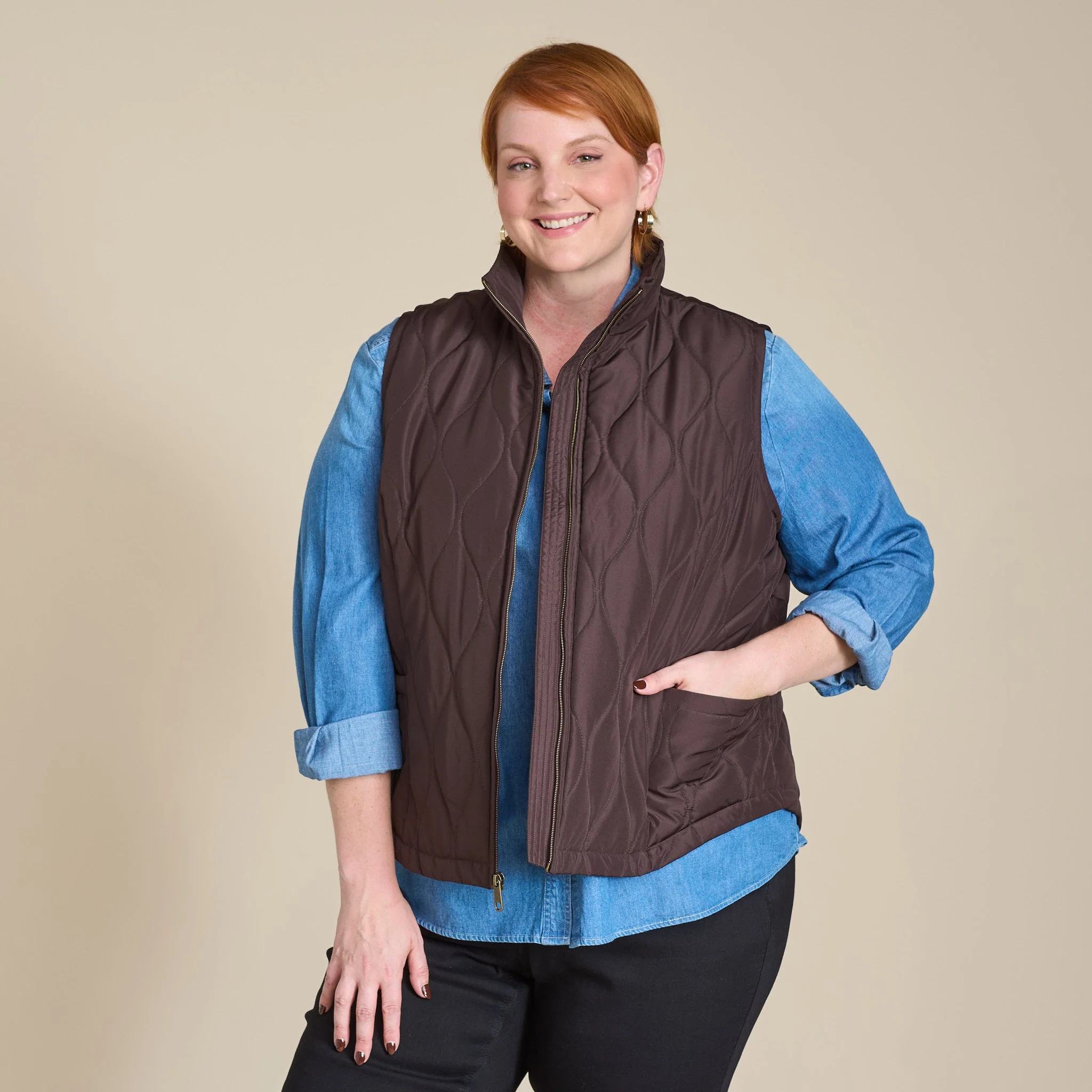 Christopher & Banks Quilted Zip Front Solid Vest - Image 13