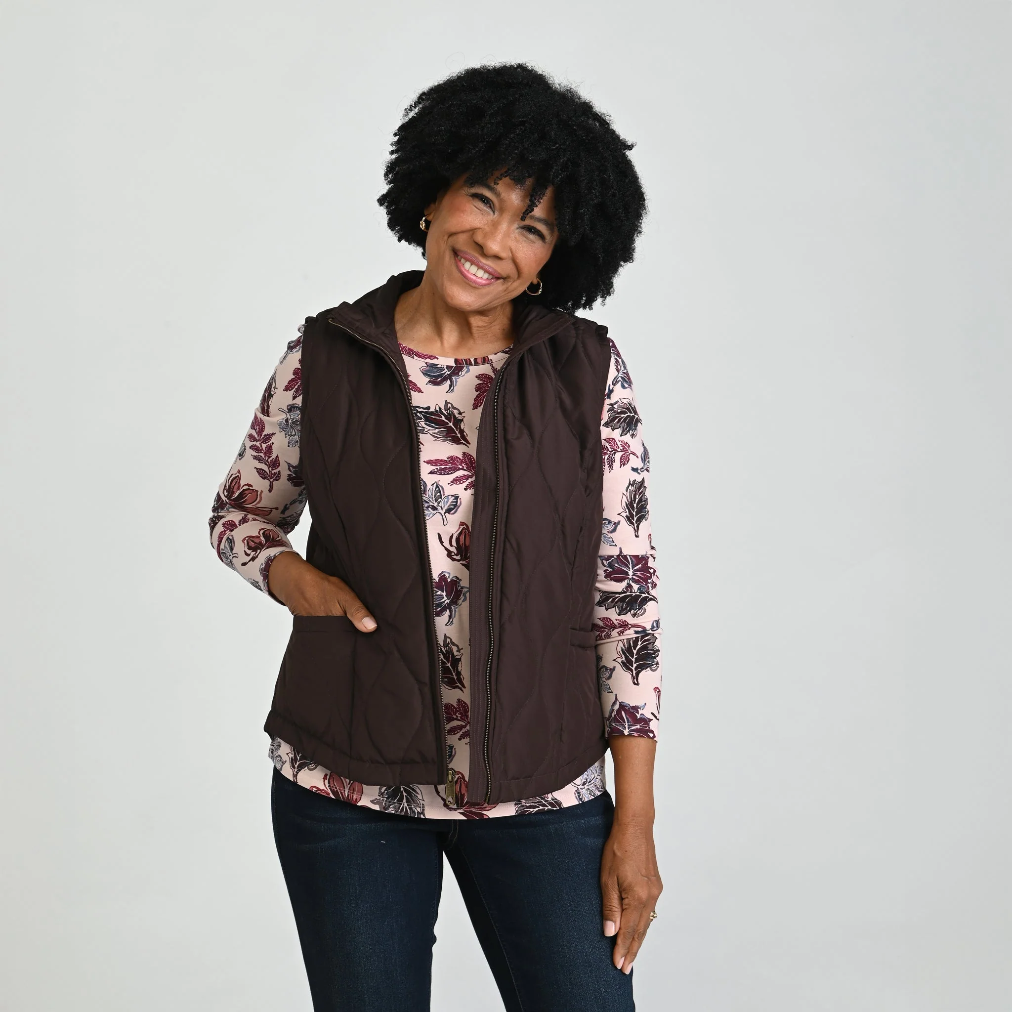Christopher & Banks Quilted Zip Front Solid Vest - Image 2