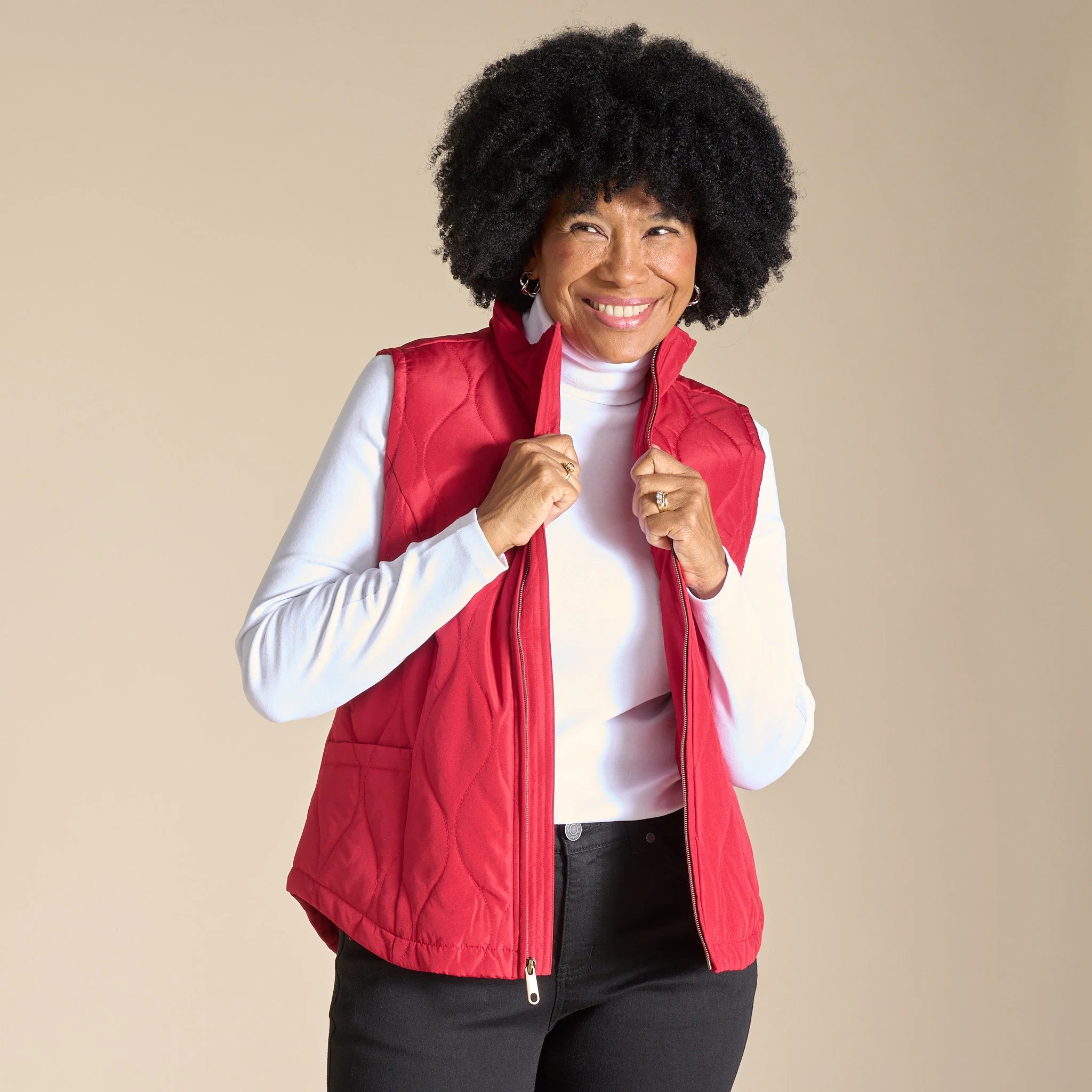 Christopher & Banks Quilted Zip Front Solid Vest - Image 5
