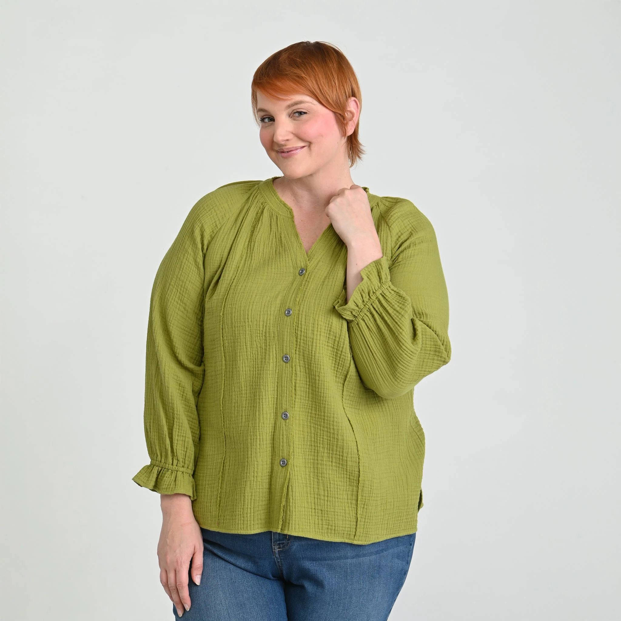 Christopher & Banks Raw Edge Y Neck Button Front Shirt - Image 11
