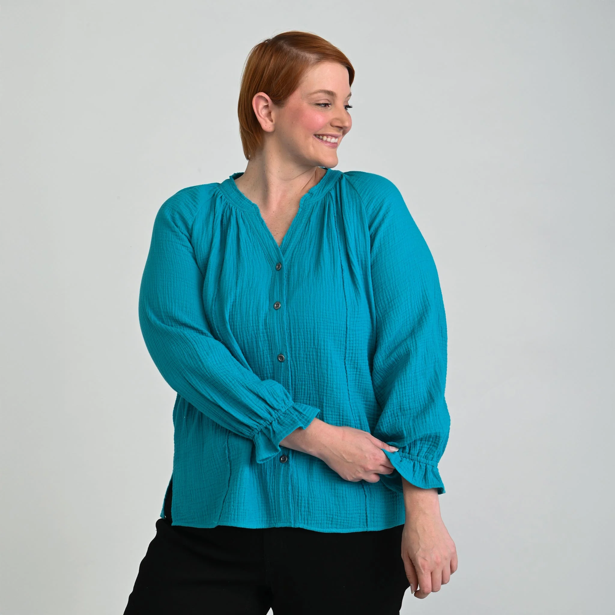 Christopher & Banks Raw Edge Y Neck Button Front Shirt - Image 12