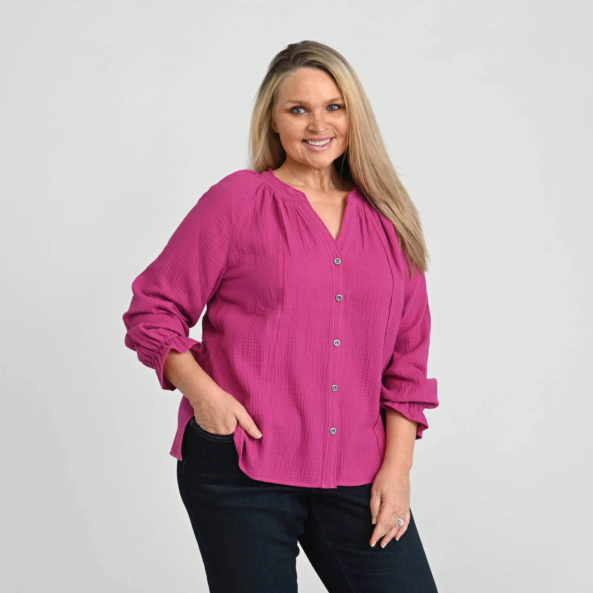 Christopher & Banks Raw Edge Y Neck Button Front Shirt - Image 13
