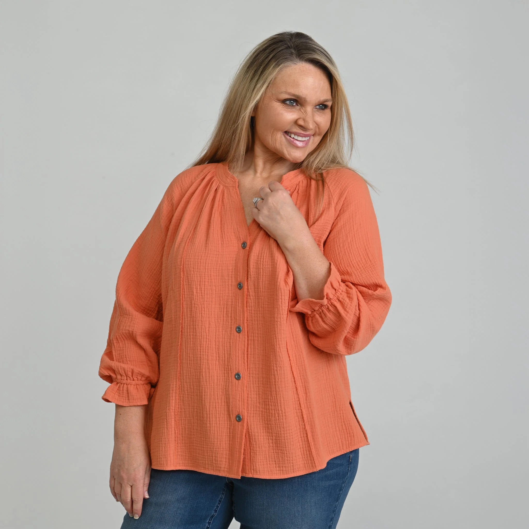 Christopher & Banks Raw Edge Y Neck Button Front Shirt - Image 14