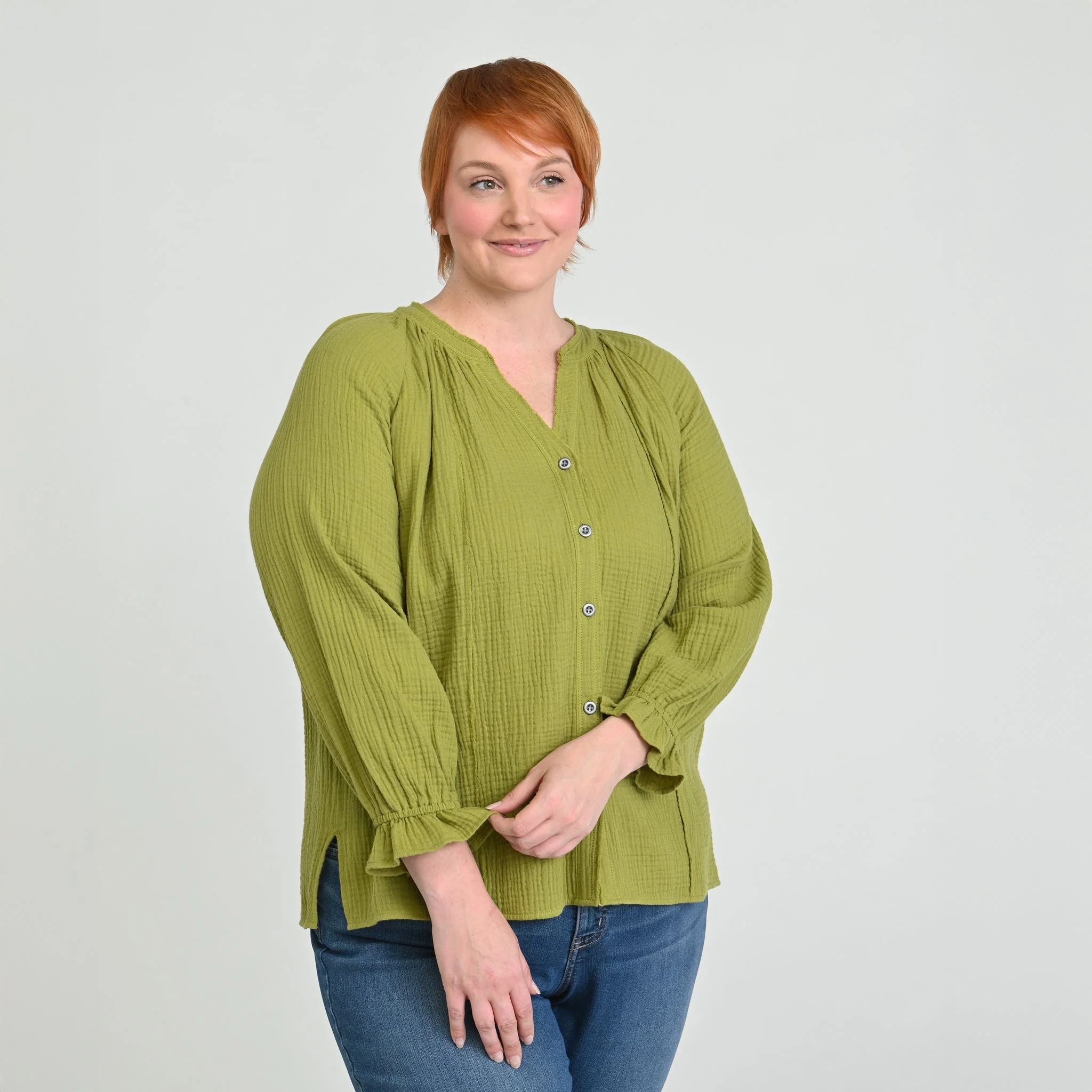 Christopher & Banks Raw Edge Y Neck Button Front Shirt - Image 18