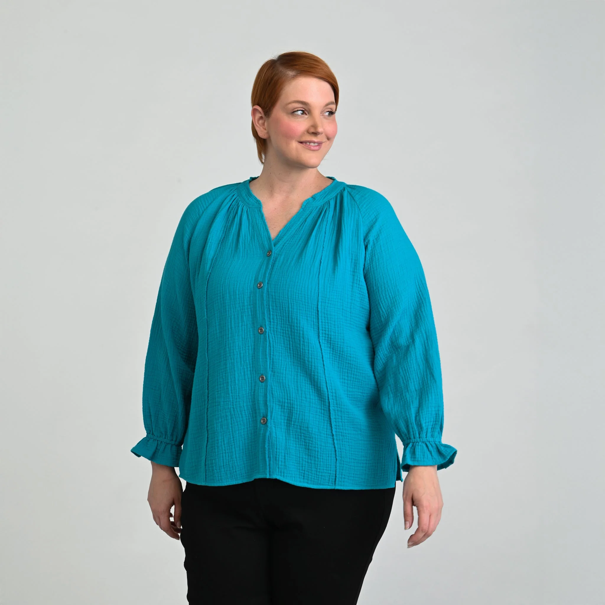 Christopher & Banks Raw Edge Y Neck Button Front Shirt - Image 19