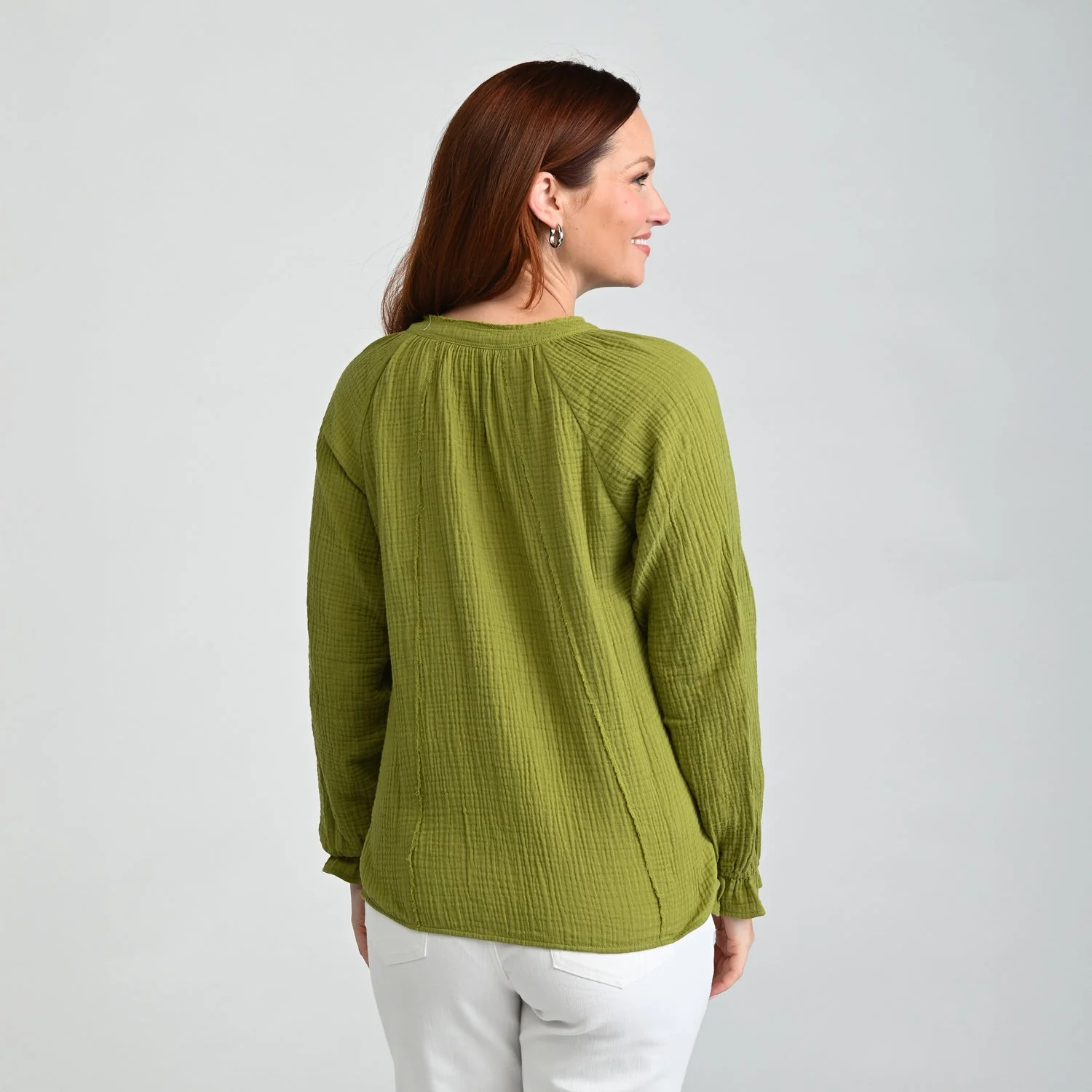 Christopher & Banks Raw Edge Y Neck Button Front Shirt - Image 6