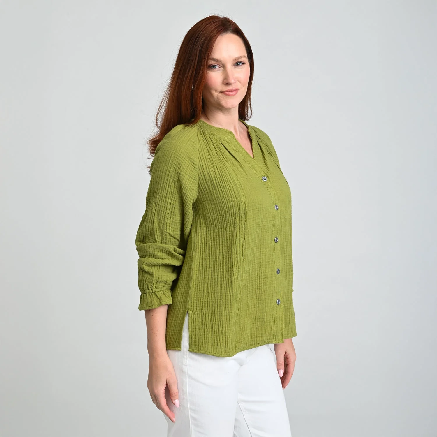 Christopher & Banks Raw Edge Y Neck Button Front Shirt - Image 7