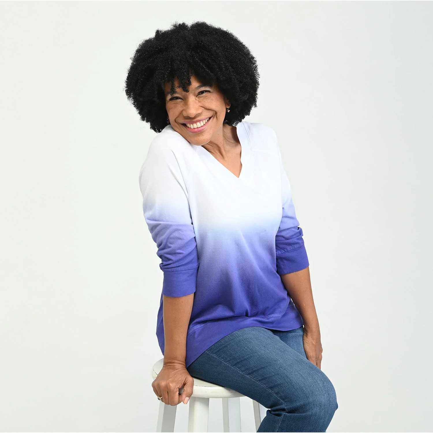 Christopher & Banks Relaxed Restyled Dip Dye 3/4 Sleeve Tee - Image 2