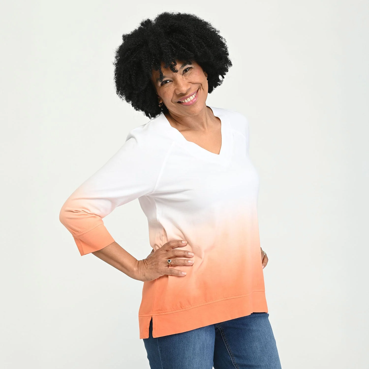 Christopher & Banks Relaxed Restyled Dip Dye 3/4 Sleeve Tee - Image 4