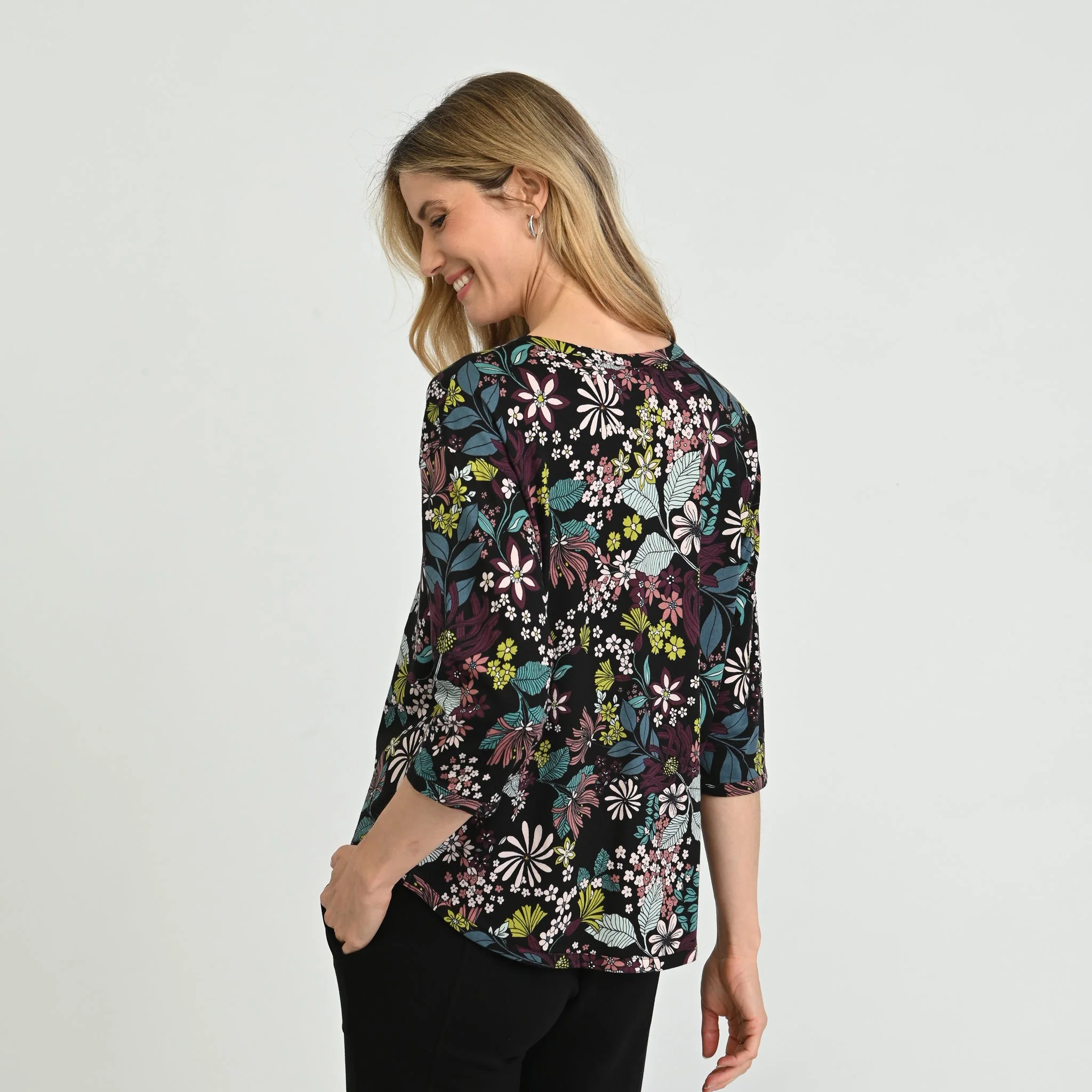 Christopher & Banks Relaxed Restyled Floral Print 3/4 Sleeve Tee - Image 3