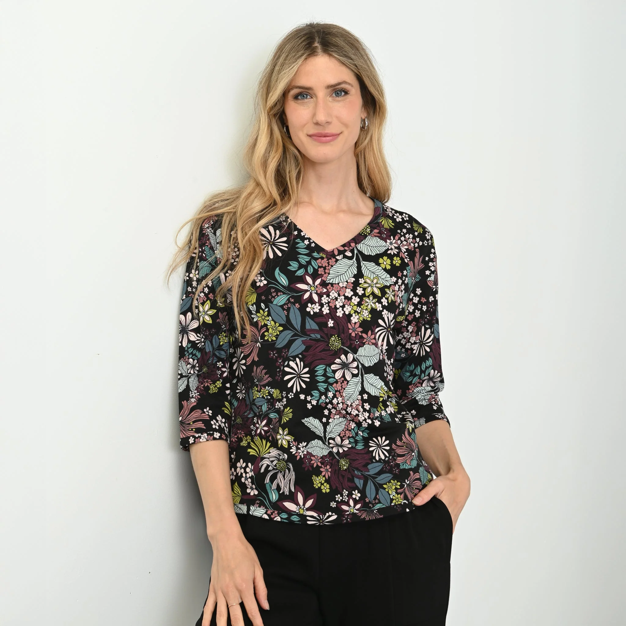 Christopher & Banks Relaxed Restyled Floral Print 3/4 Sleeve Tee - Image 5