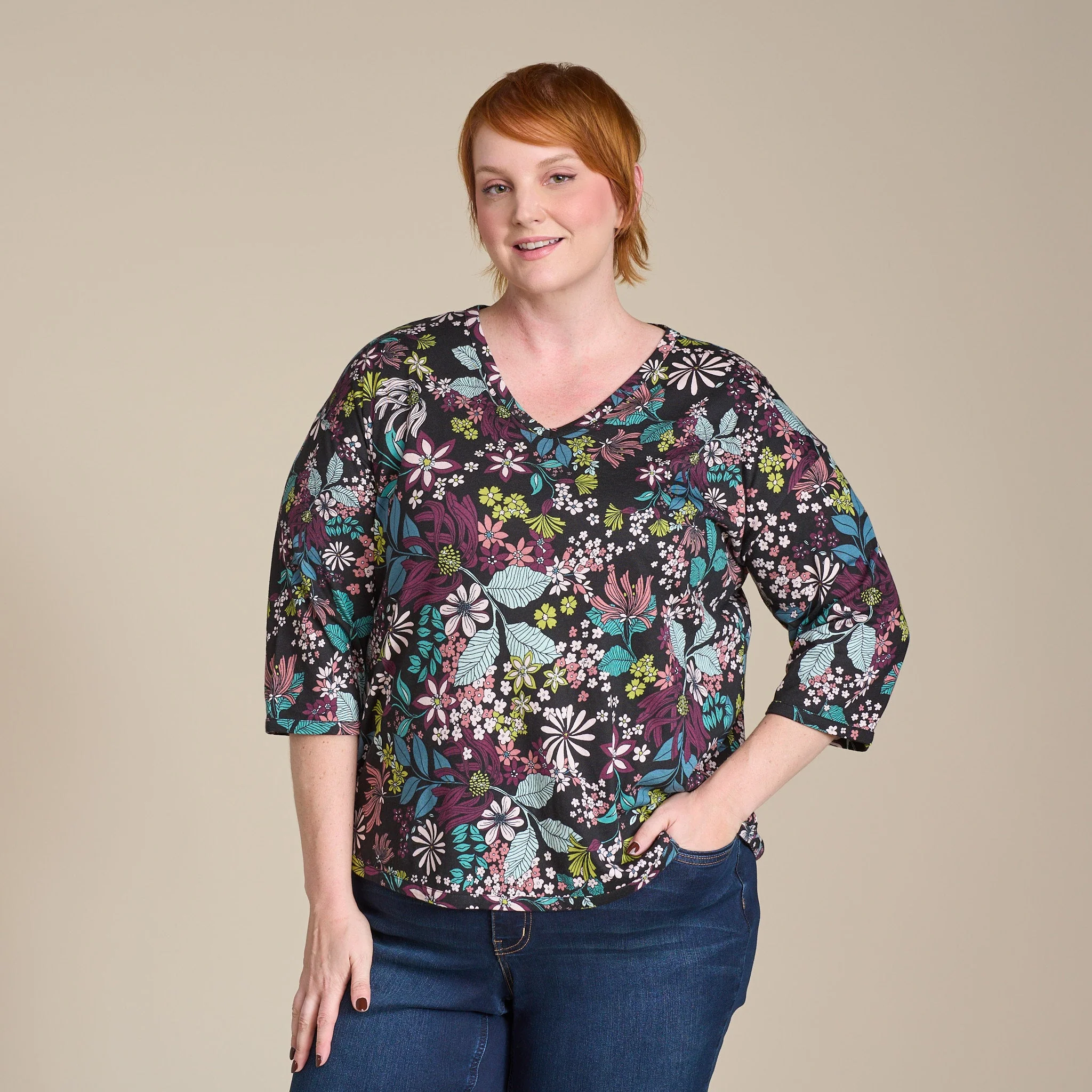 Christopher & Banks Relaxed Restyled Floral Print 3/4 Sleeve Tee - Image 6