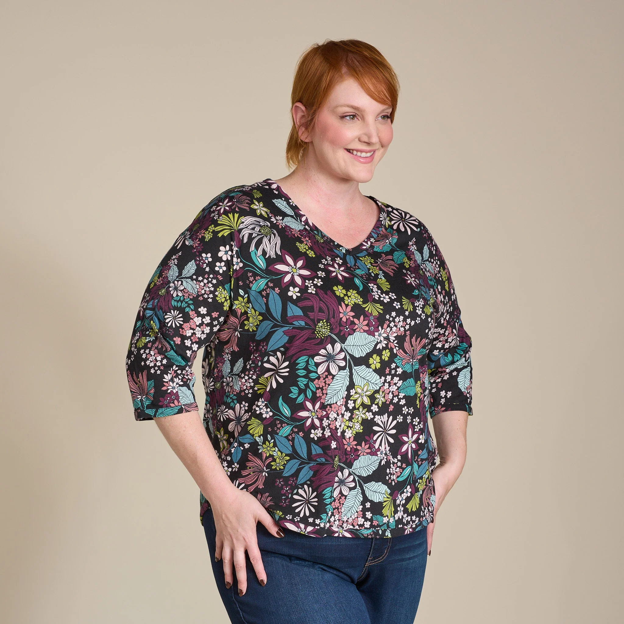 Christopher & Banks Relaxed Restyled Floral Print 3/4 Sleeve Tee - Image 8