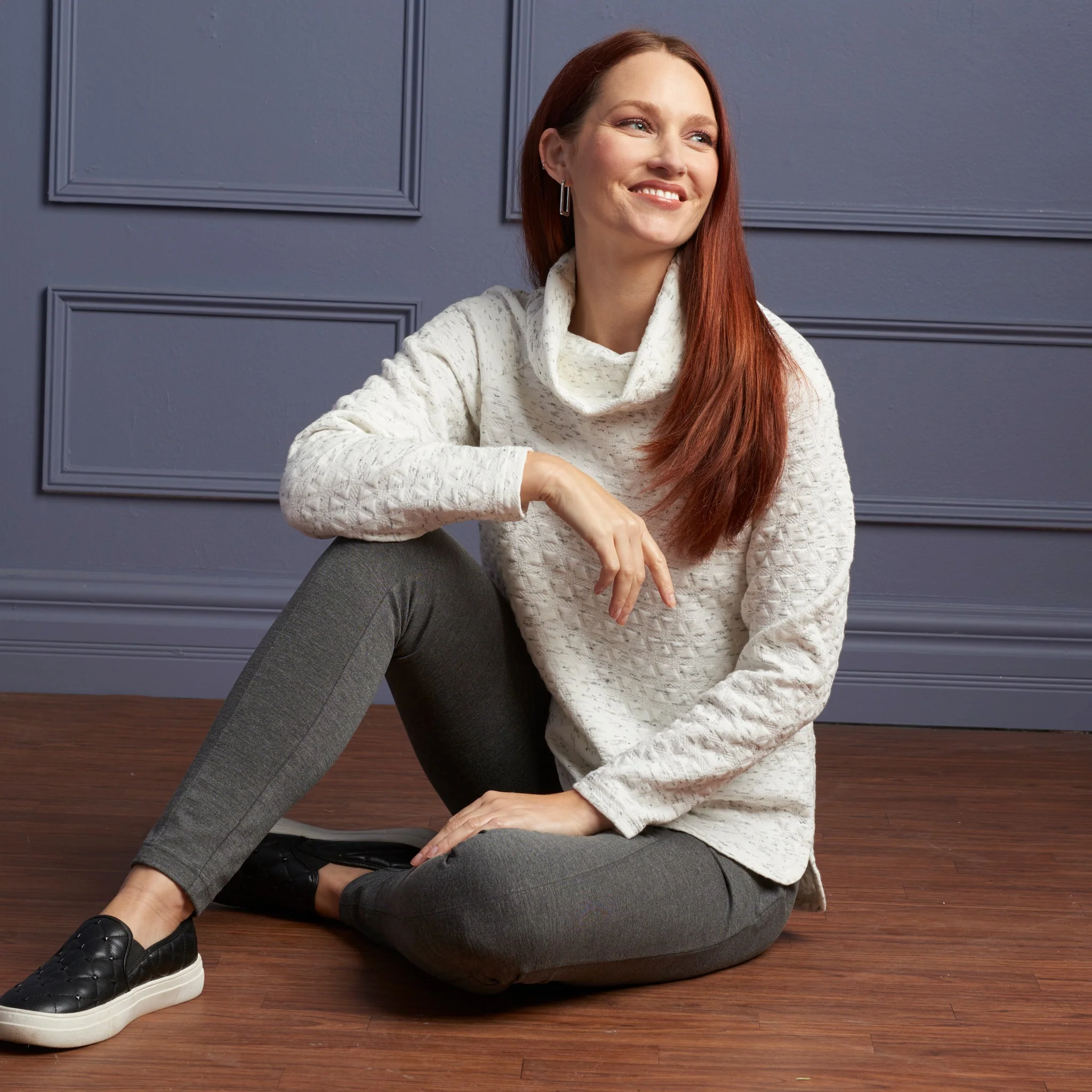 Christopher & Banks Relaxed Restyled Knit Jacquard Cowl Neck Top - Image 2