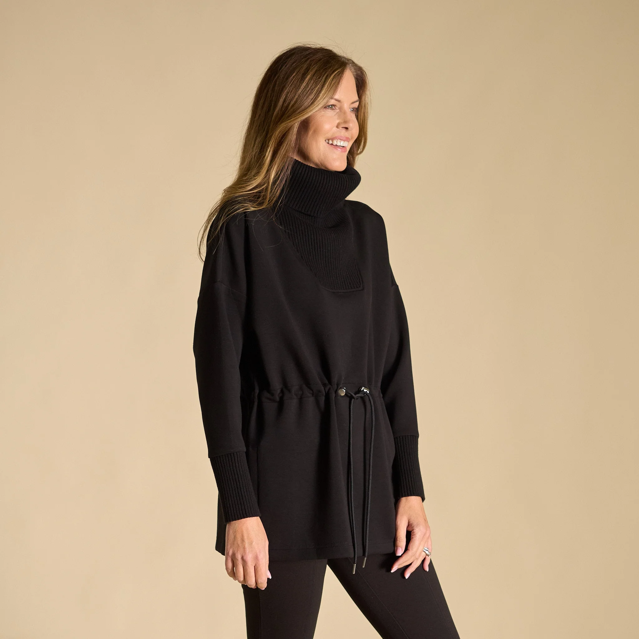 Christopher & Banks Relaxed Restyled Mix Media Tie Waist Cowl Neck Top - Image 3