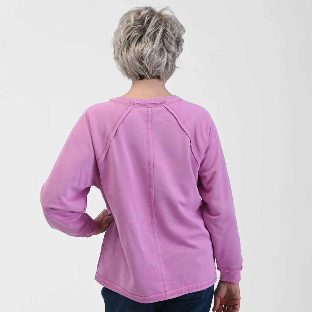 Christopher & Banks Relaxed Restyled Oversized French Terry Split Neck Top - Image 3