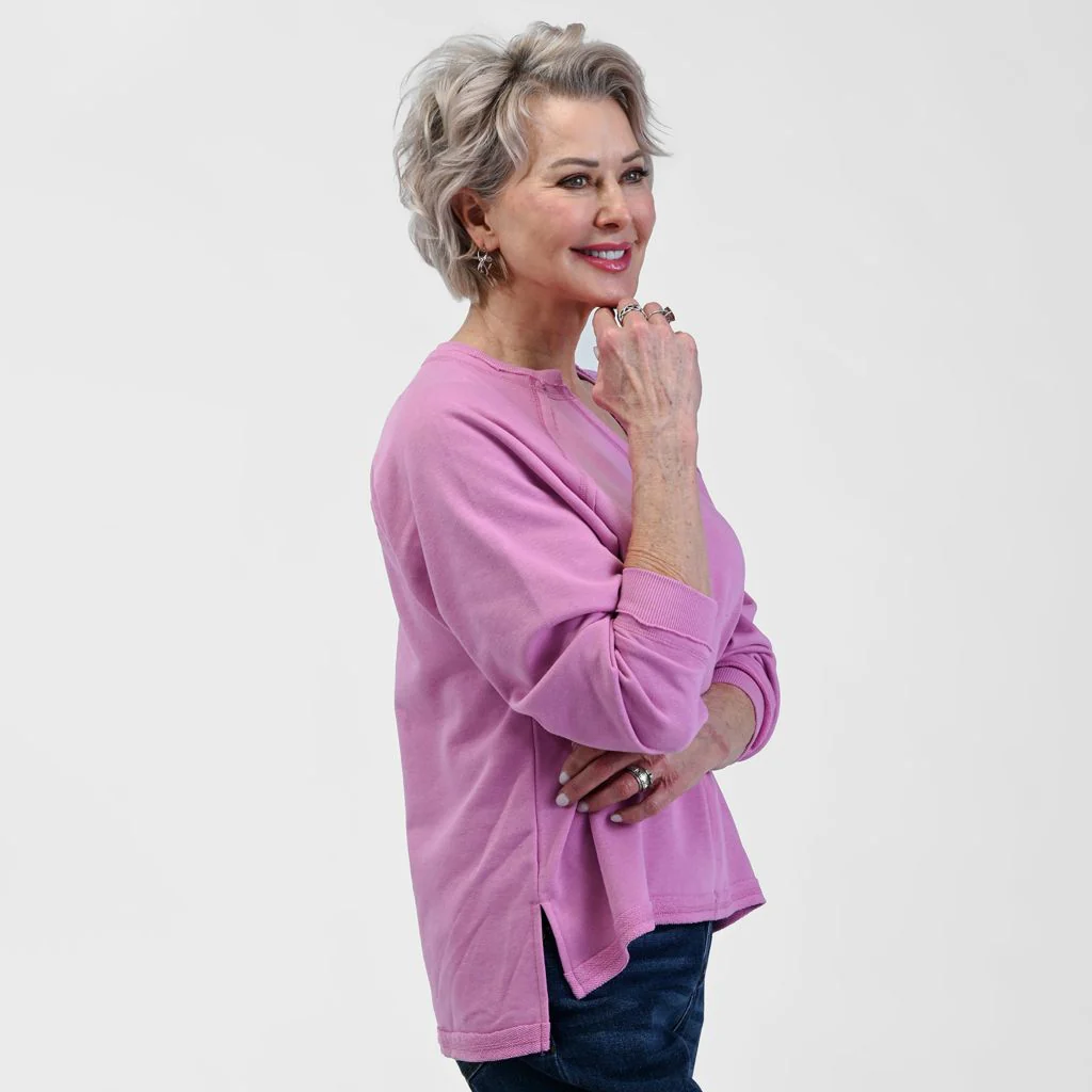 Christopher & Banks Relaxed Restyled Oversized French Terry Split Neck Top - Image 4