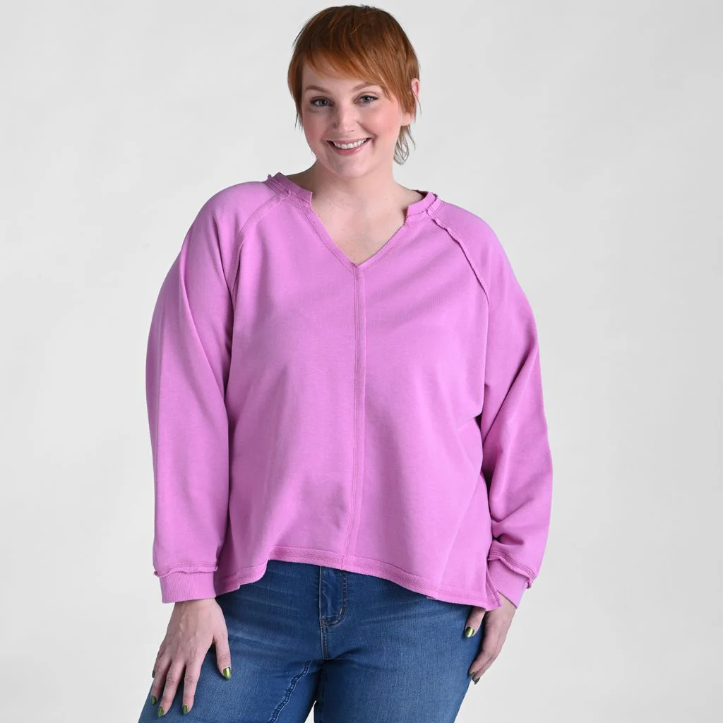Christopher & Banks Relaxed Restyled Oversized French Terry Split Neck Top - Image 6