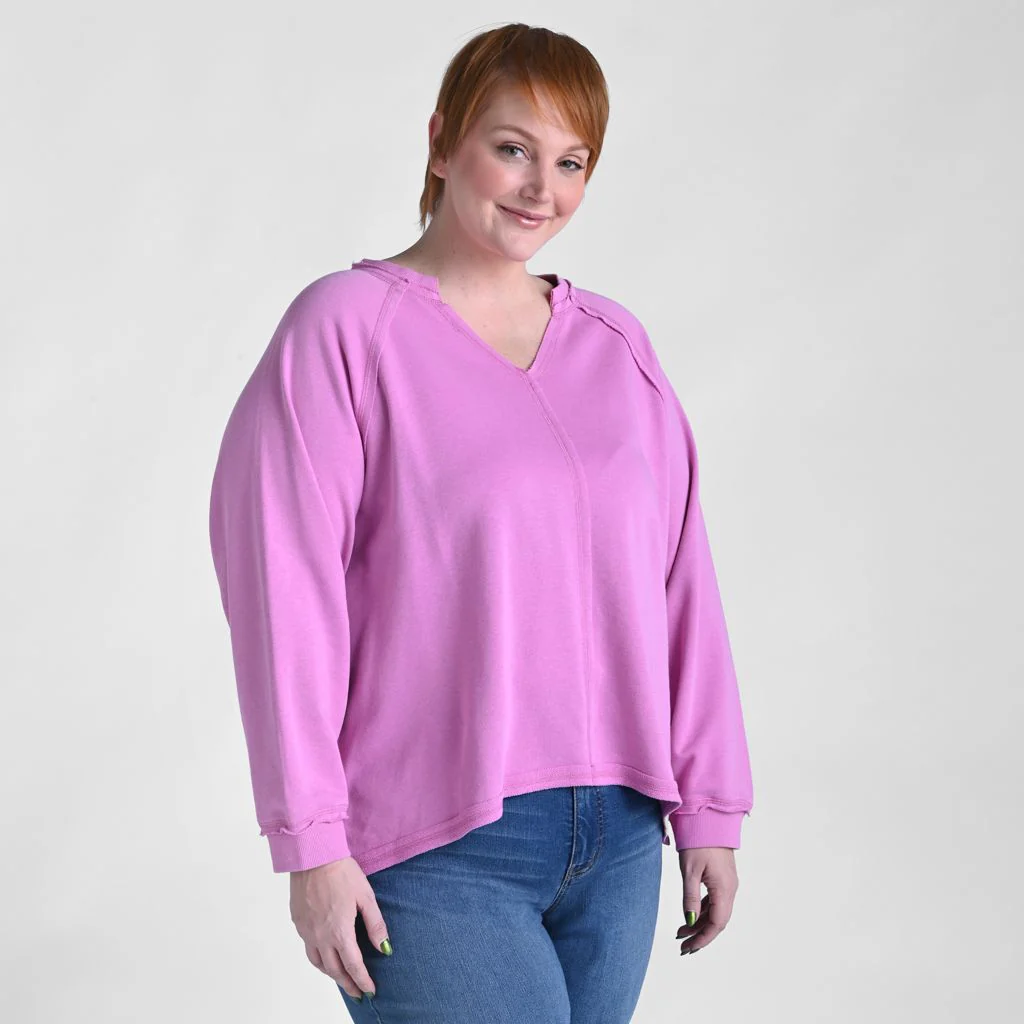 Christopher & Banks Relaxed Restyled Oversized French Terry Split Neck Top - Image 8