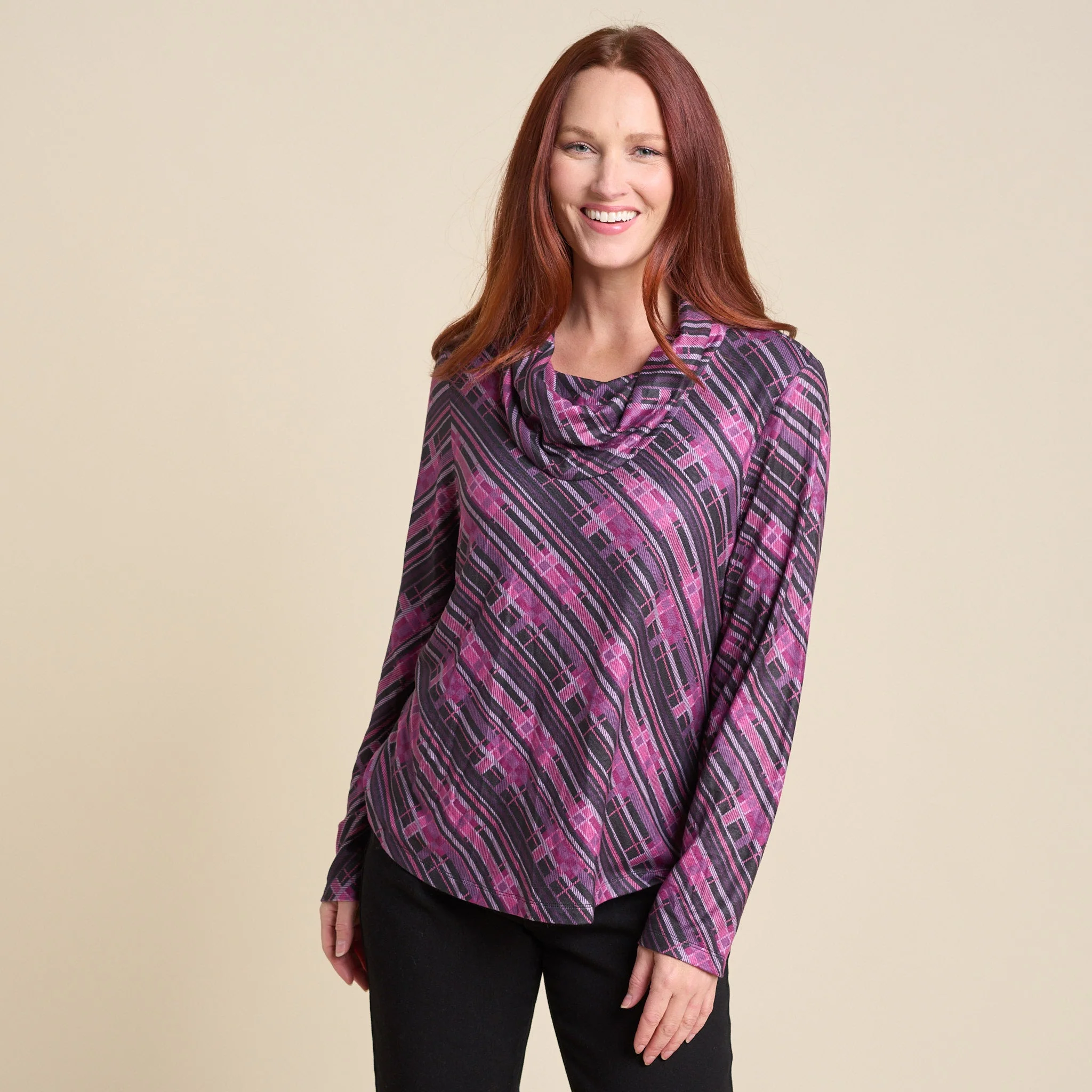 Christopher & Banks Relaxed Restyled Plaid Print Cowl Neck Tunic - Image 2