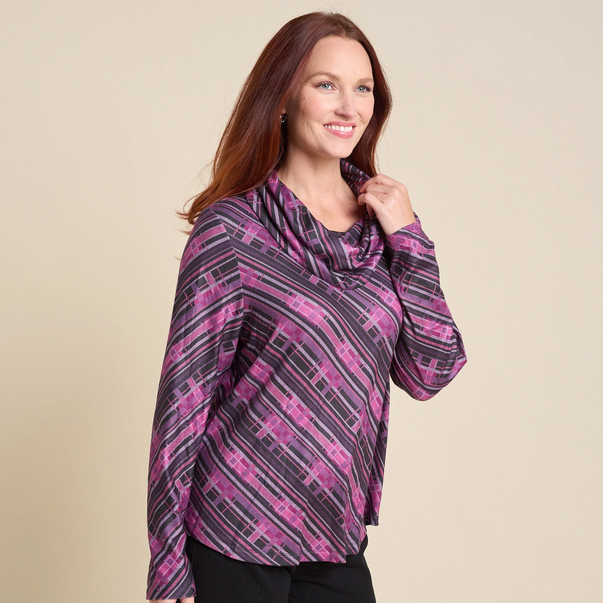 Christopher & Banks Relaxed Restyled Plaid Print Cowl Neck Tunic - Image 5