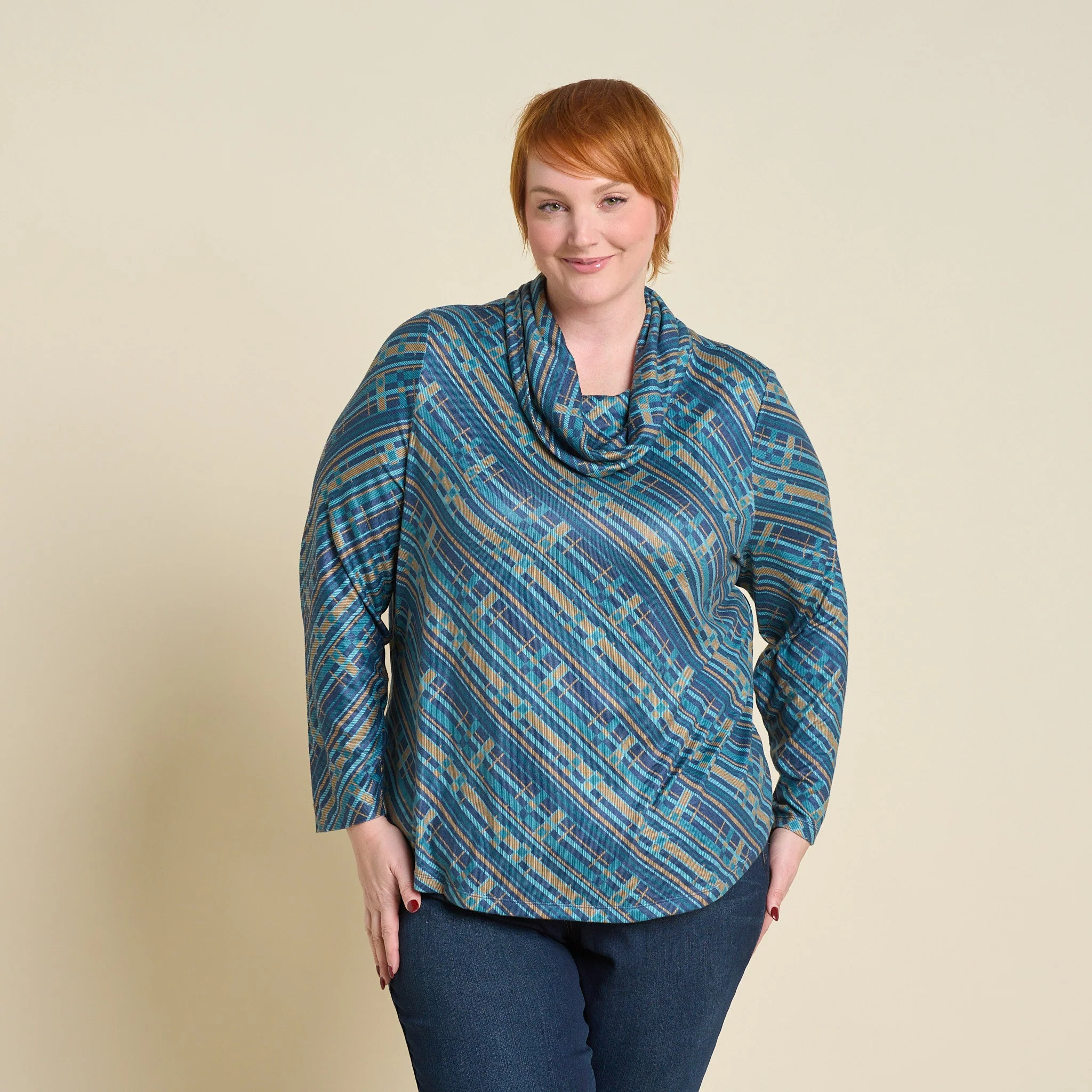 Christopher & Banks Relaxed Restyled Plaid Print Cowl Neck Tunic - Image 6