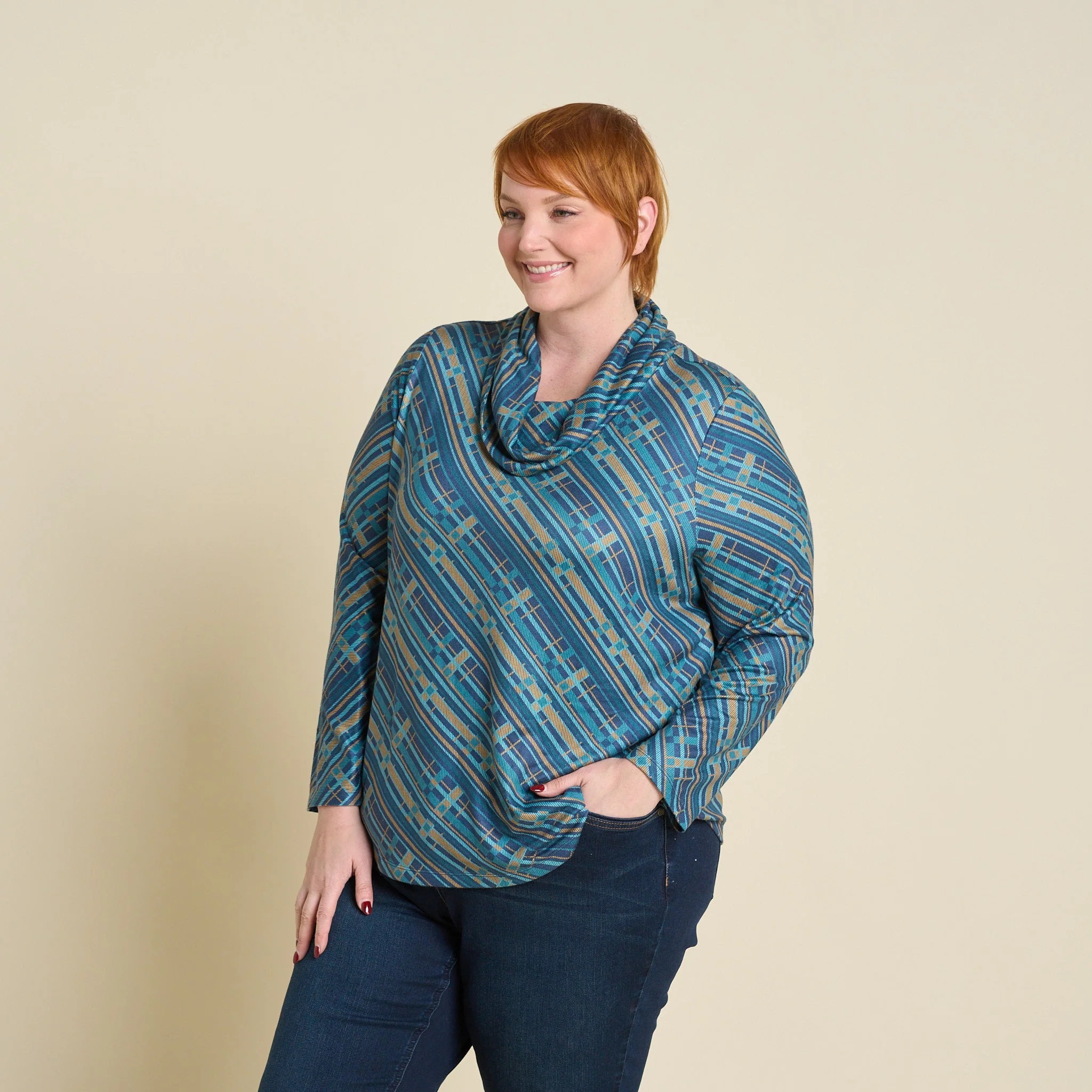 Christopher & Banks Relaxed Restyled Plaid Print Cowl Neck Tunic - Image 8