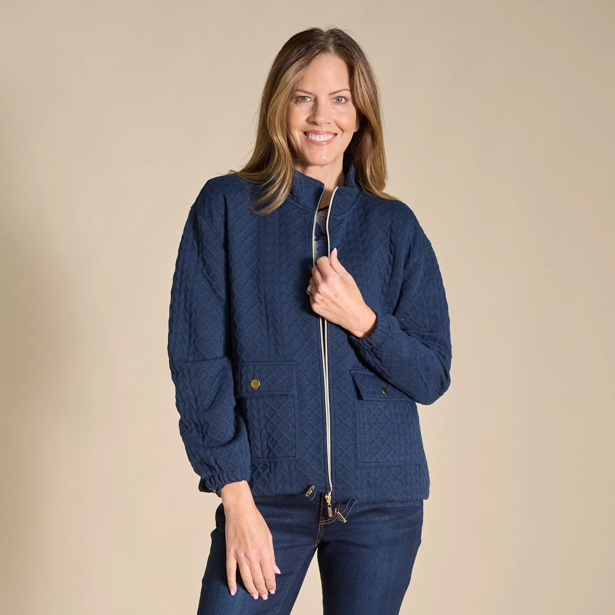 Christopher & Banks Relaxed Restyled Quilted Jacquard Zip Front Jacket - Image 2