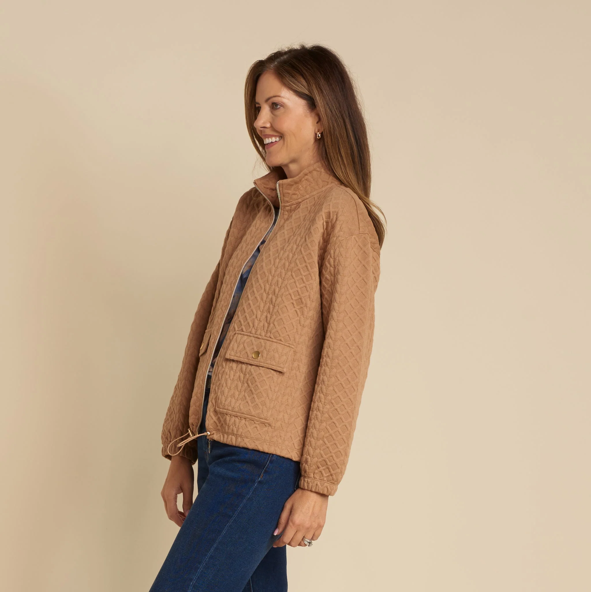 Christopher & Banks Relaxed Restyled Quilted Jacquard Zip Front Jacket - Image 4