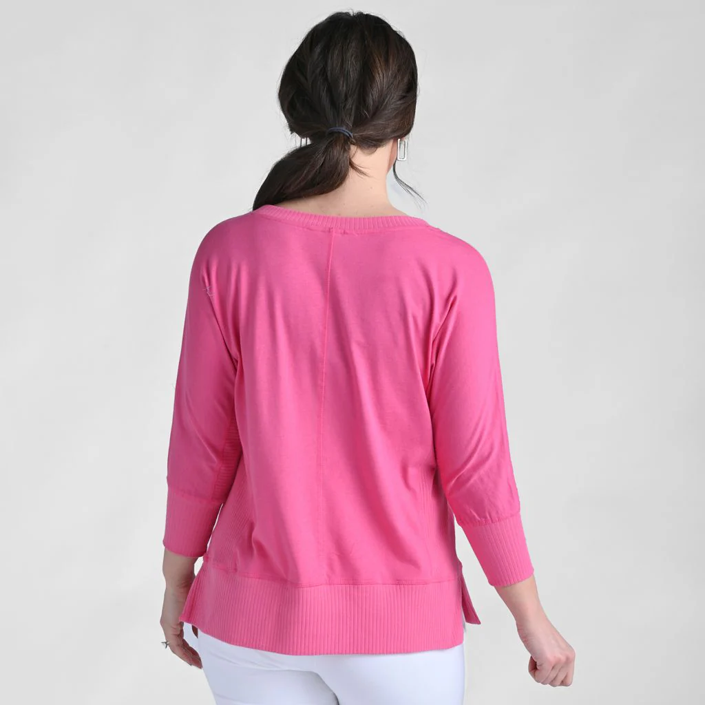 Christopher & Banks Relaxed Restyled Ribbed Detail Dolman 3/4 Sleeve Top - Image 3