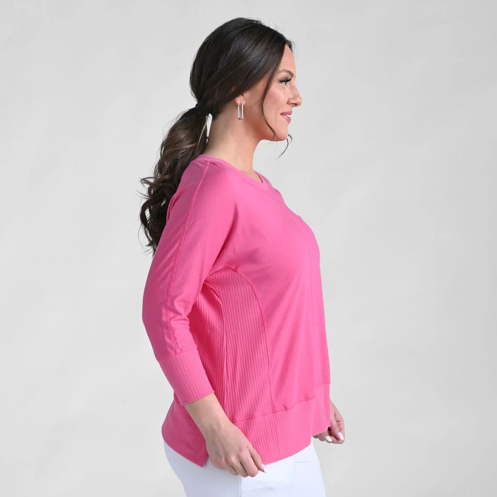 Christopher & Banks Relaxed Restyled Ribbed Detail Dolman 3/4 Sleeve Top - Image 4