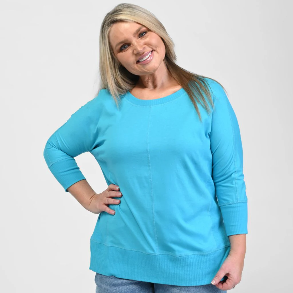 Christopher & Banks Relaxed Restyled Ribbed Detail Dolman 3/4 Sleeve Top - Image 5